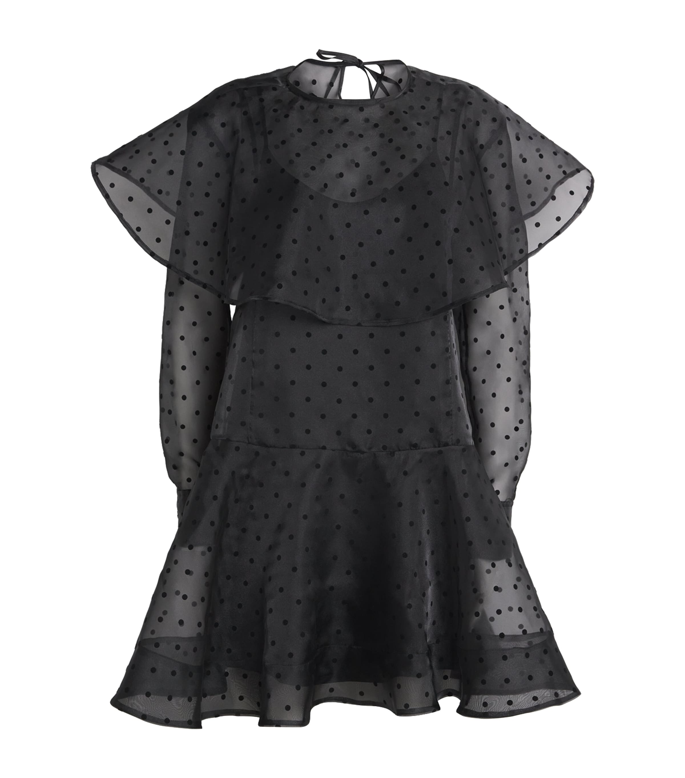 GANNI Womens Organza Polka-Dot Mini Dress Black Image 1