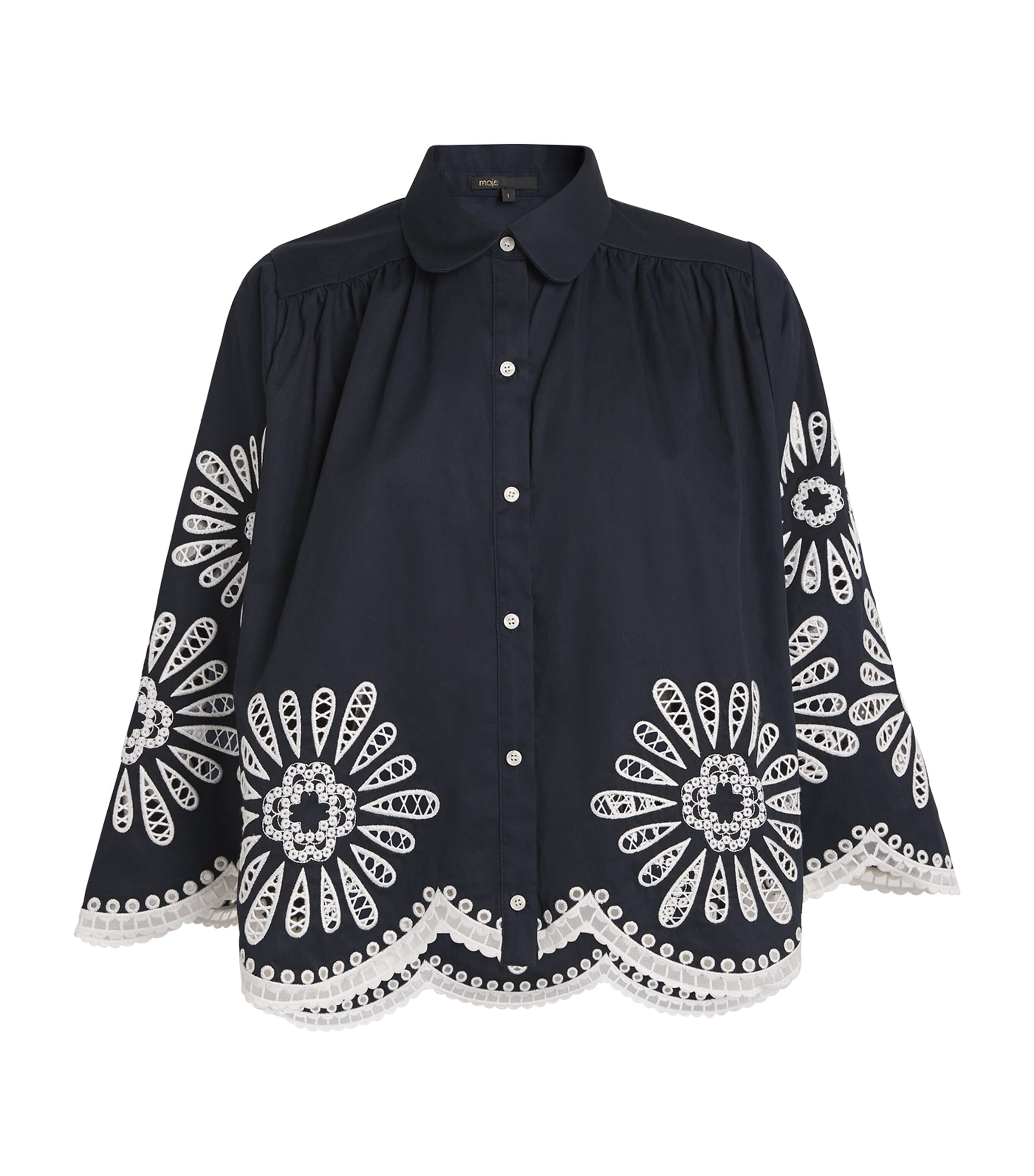 Maje Cotton Embroidered Shirt In Blue