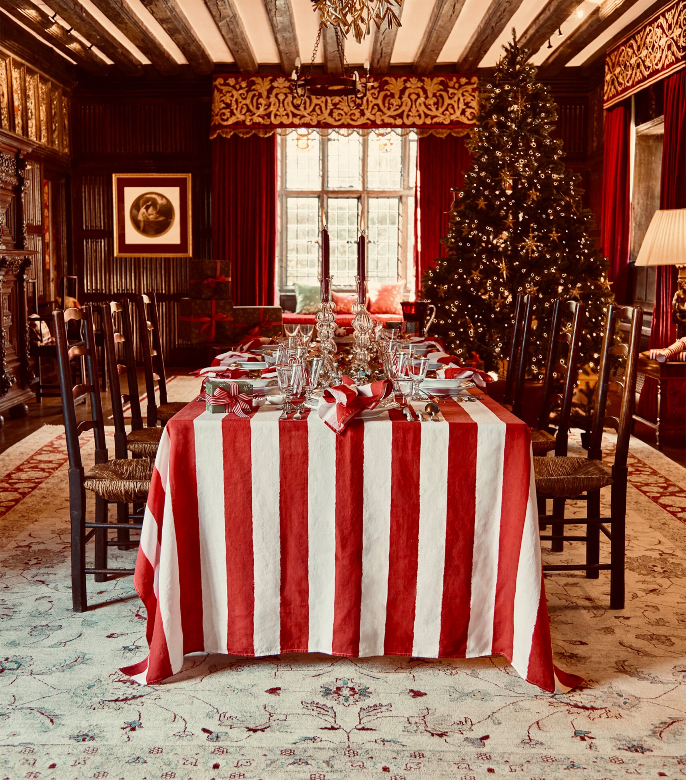 Linen Stripe Tablecloth (165cm x 380cm) RED Image 3