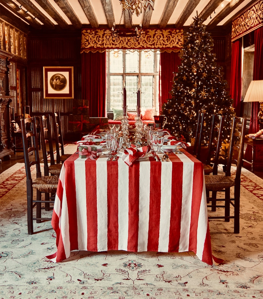 Linen Stripe Tablecloth (165cm x 380cm) RED Image 3