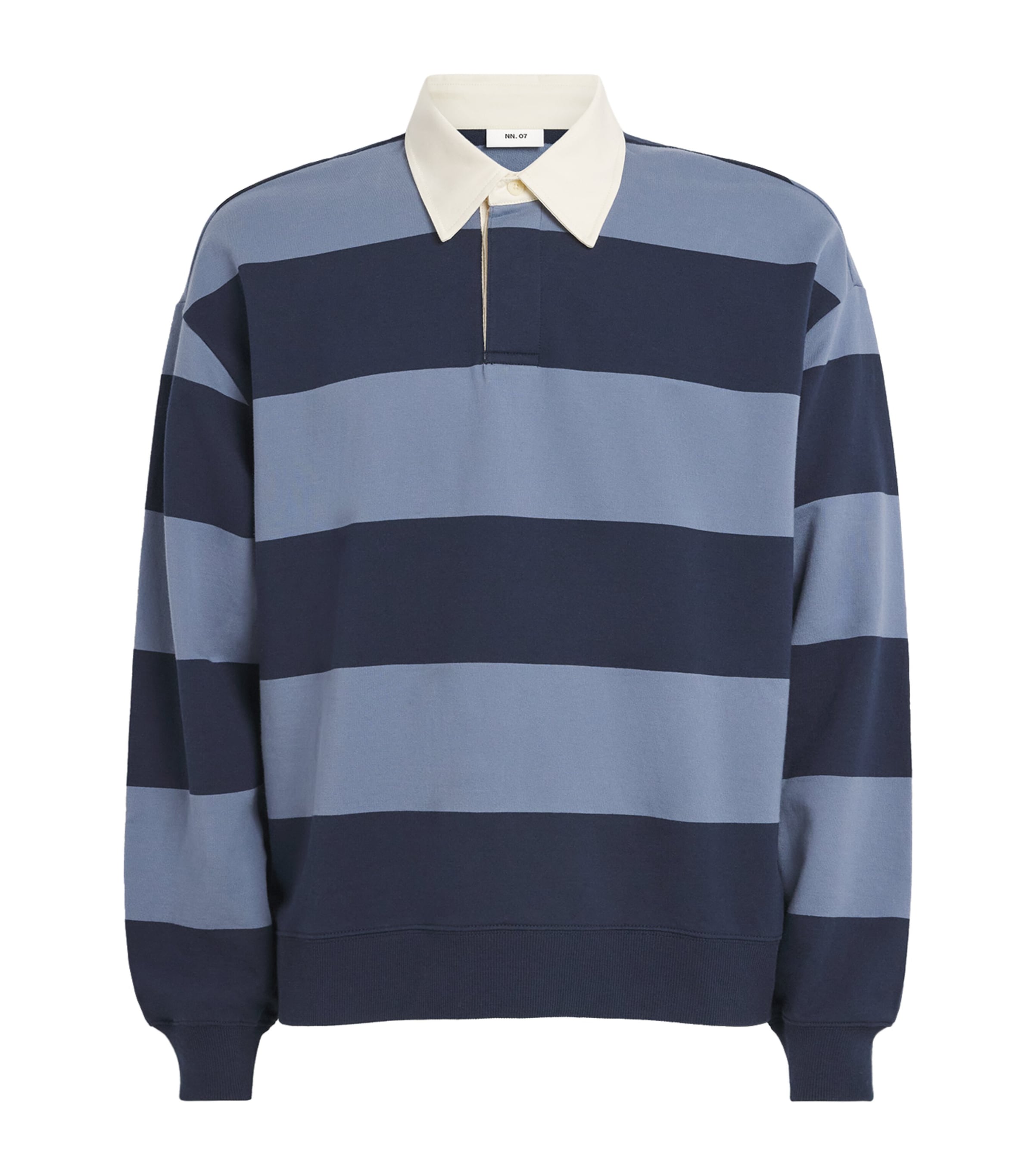 NN.07 Mens Organic Cotton David Rugby Shirt Blue Stripe Image 1