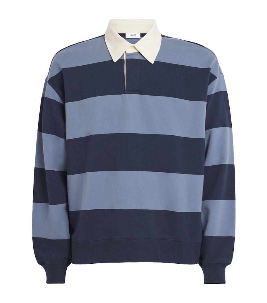 NN.07 Mens Organic Cotton David Rugby Shirt Blue Stripe Image 1