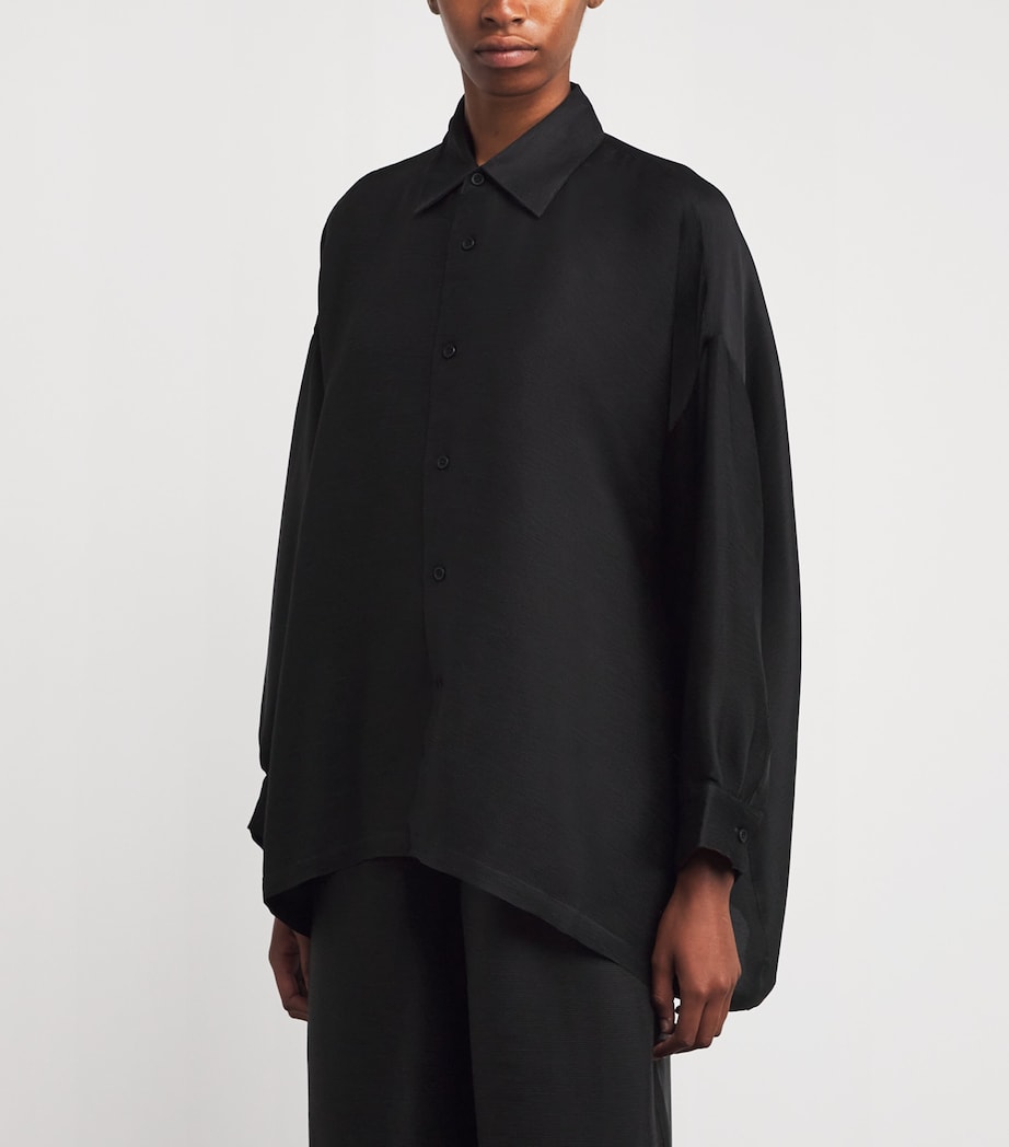 Silk Plissé A-Line Shirt BLACK Image 3