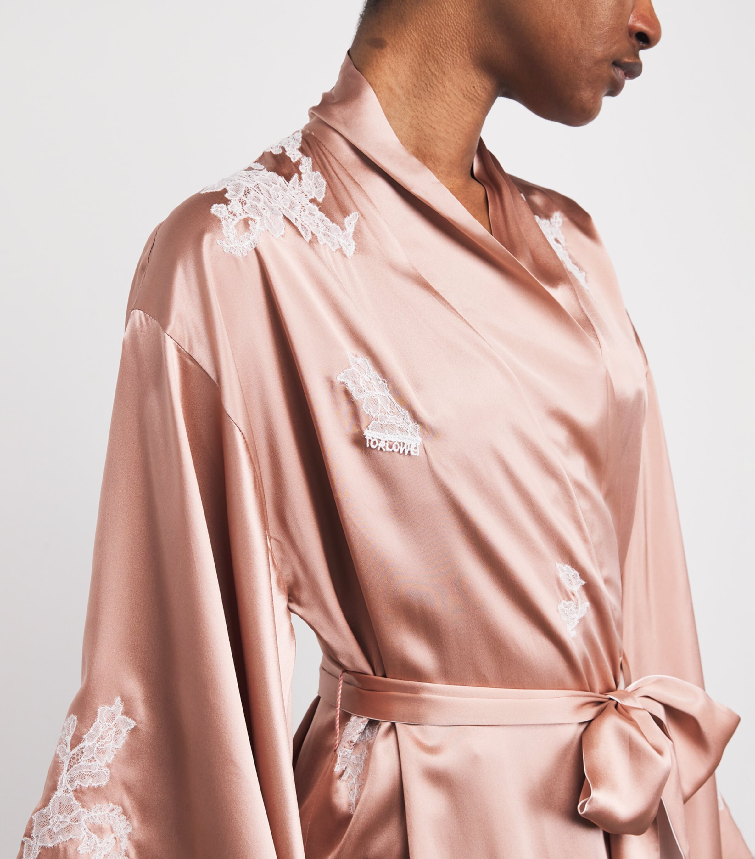 TORLOWEI Womens Silk Lace-Trim Robe Old Rose/white Image 6