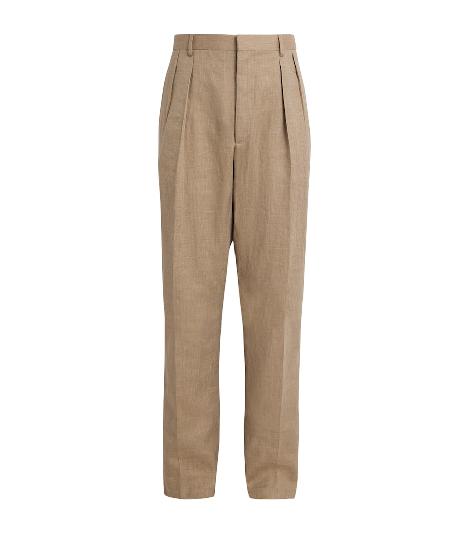 Ralph Lauren Purple Label Mens Linen-Silk-Cotton Tailored Trousers Khaki Mu Image 1