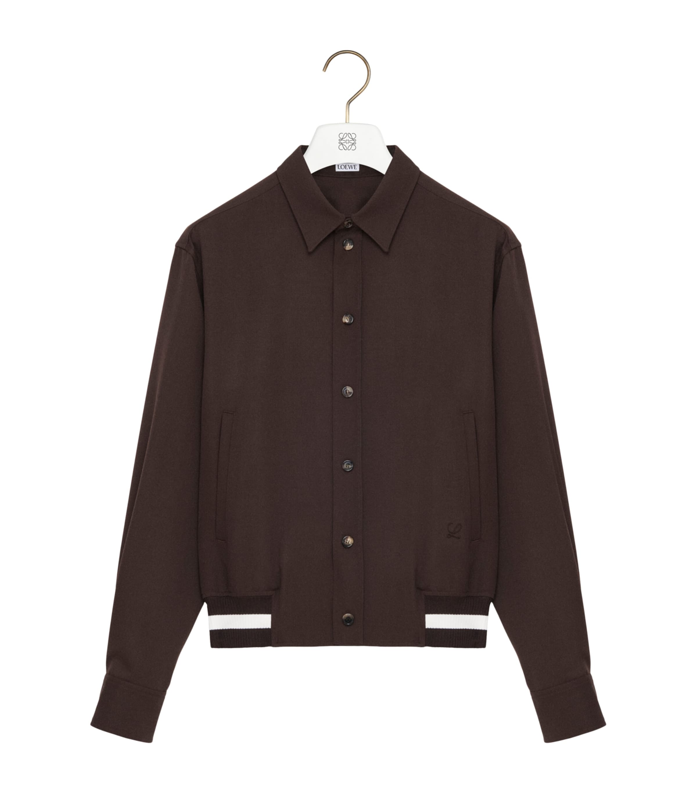 LOEWE Mens Wool-Blend Stripe-Trim Shirt Jacket Brown Image 1