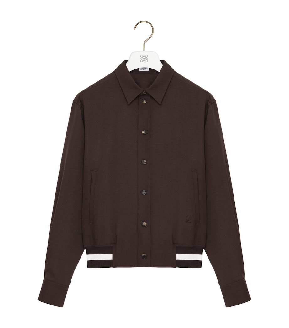 LOEWE Mens Wool-Blend Stripe-Trim Shirt Jacket Brown Image 1