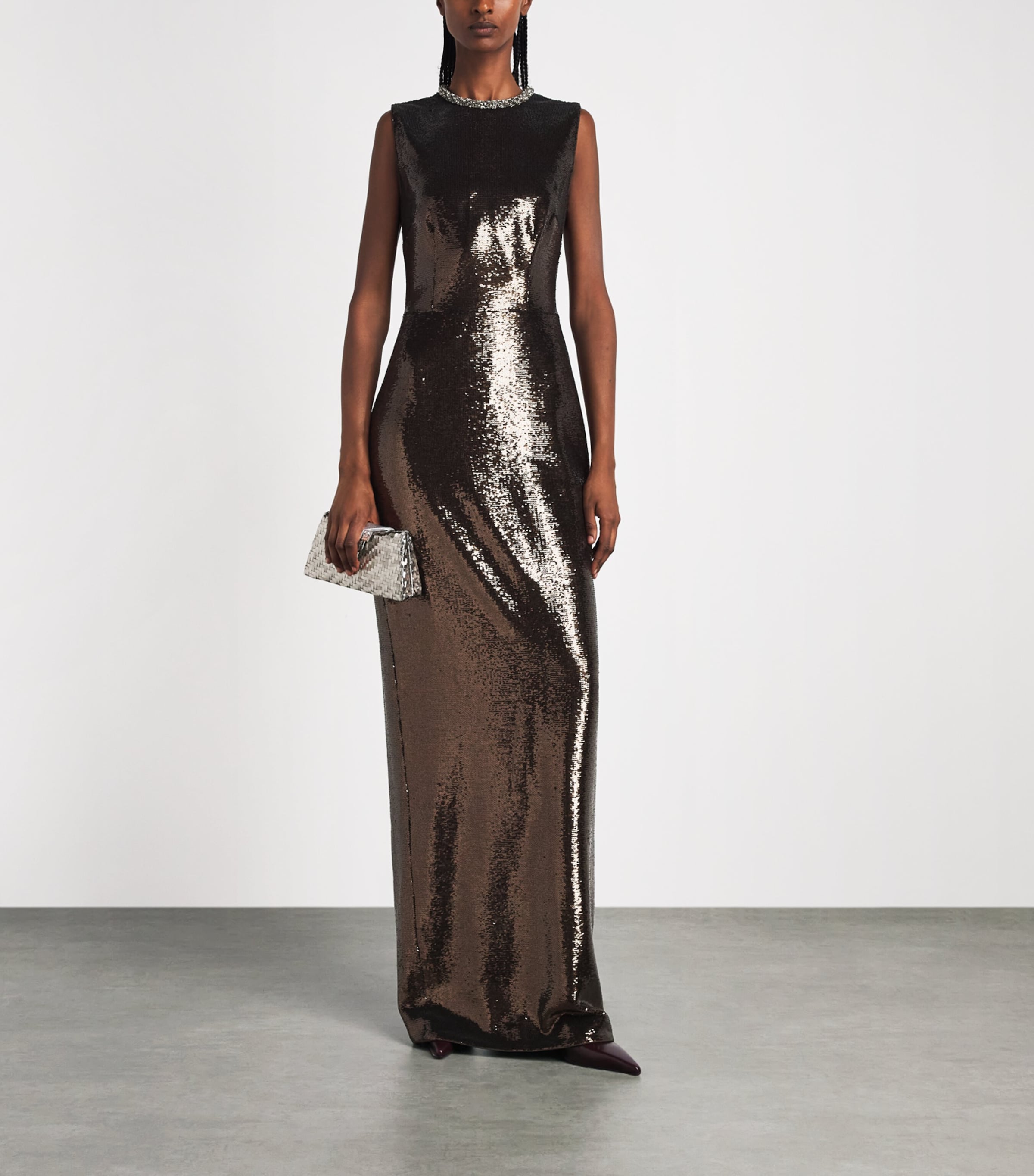 Roland Mouret Womens Sequin Embellished-Neck Gown Dark Olive Image 2
