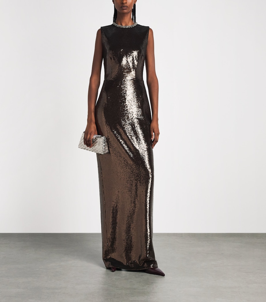 Roland Mouret Womens Sequin Embellished-Neck Gown Dark Olive Image 2