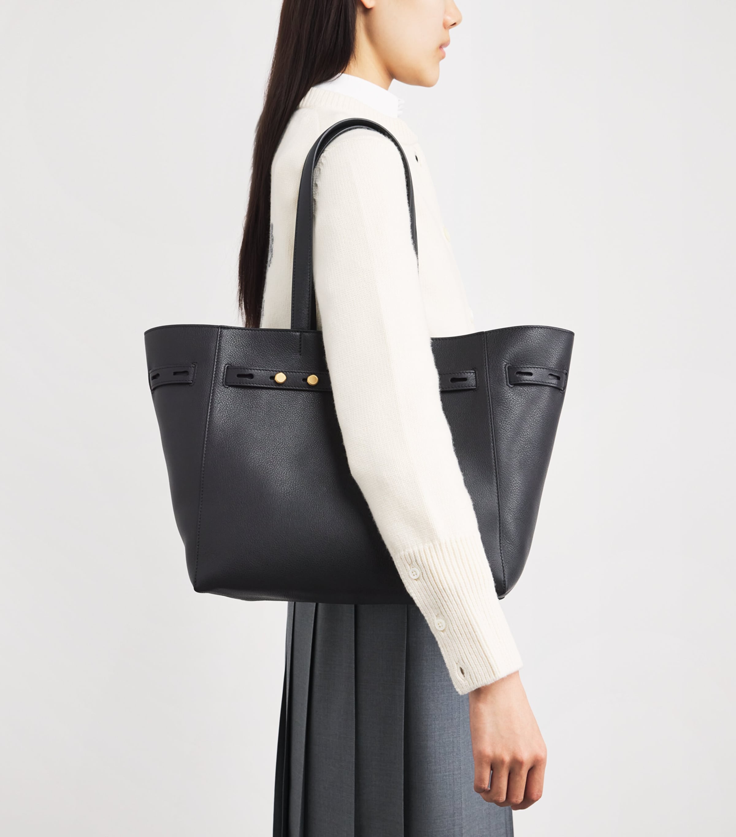Leather Cabas Tote Bag BLACK Image 4
