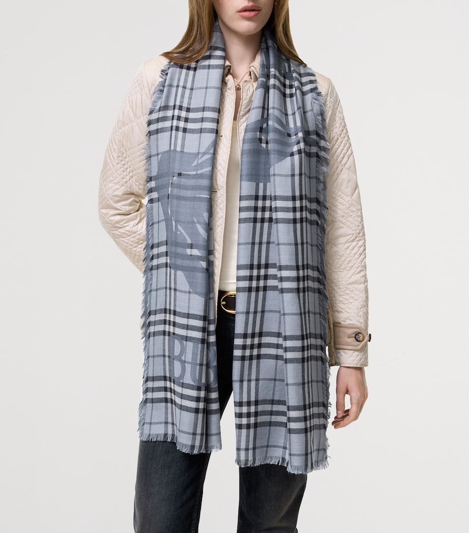 Burberry Wool-Silk Knight Check Scarf Bank Blue Image 4