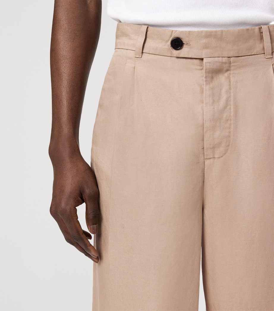 AllSaints Mens Cotton Pleated Roland Trousers Nutmeg Brown Image 5