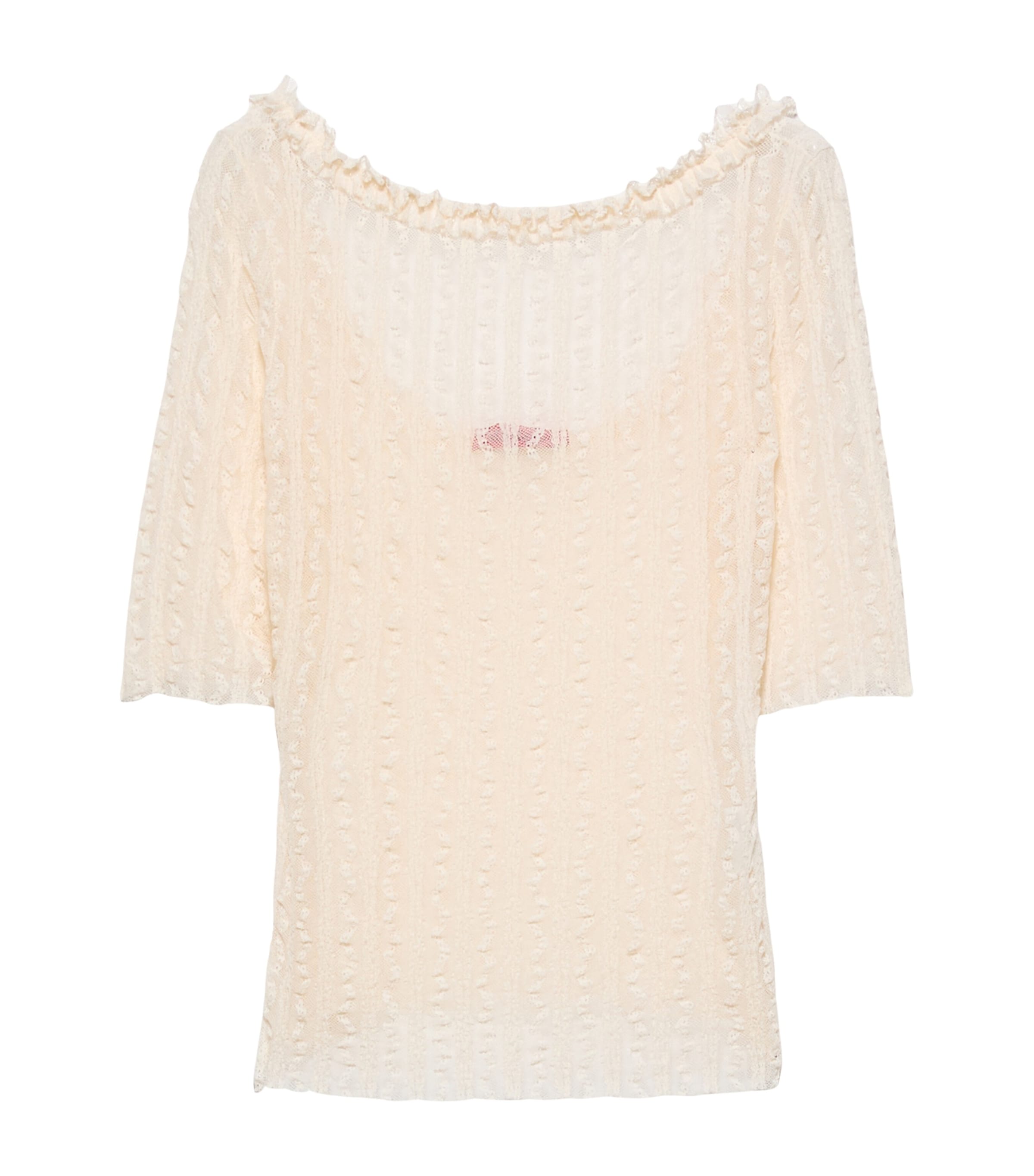 MAX&Co. Womens Lace Ruffled Top Ecru Image 1