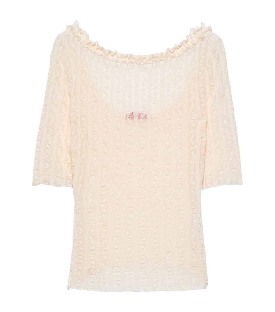MAX&Co. Womens Lace Ruffled Top Ecru Image 1
