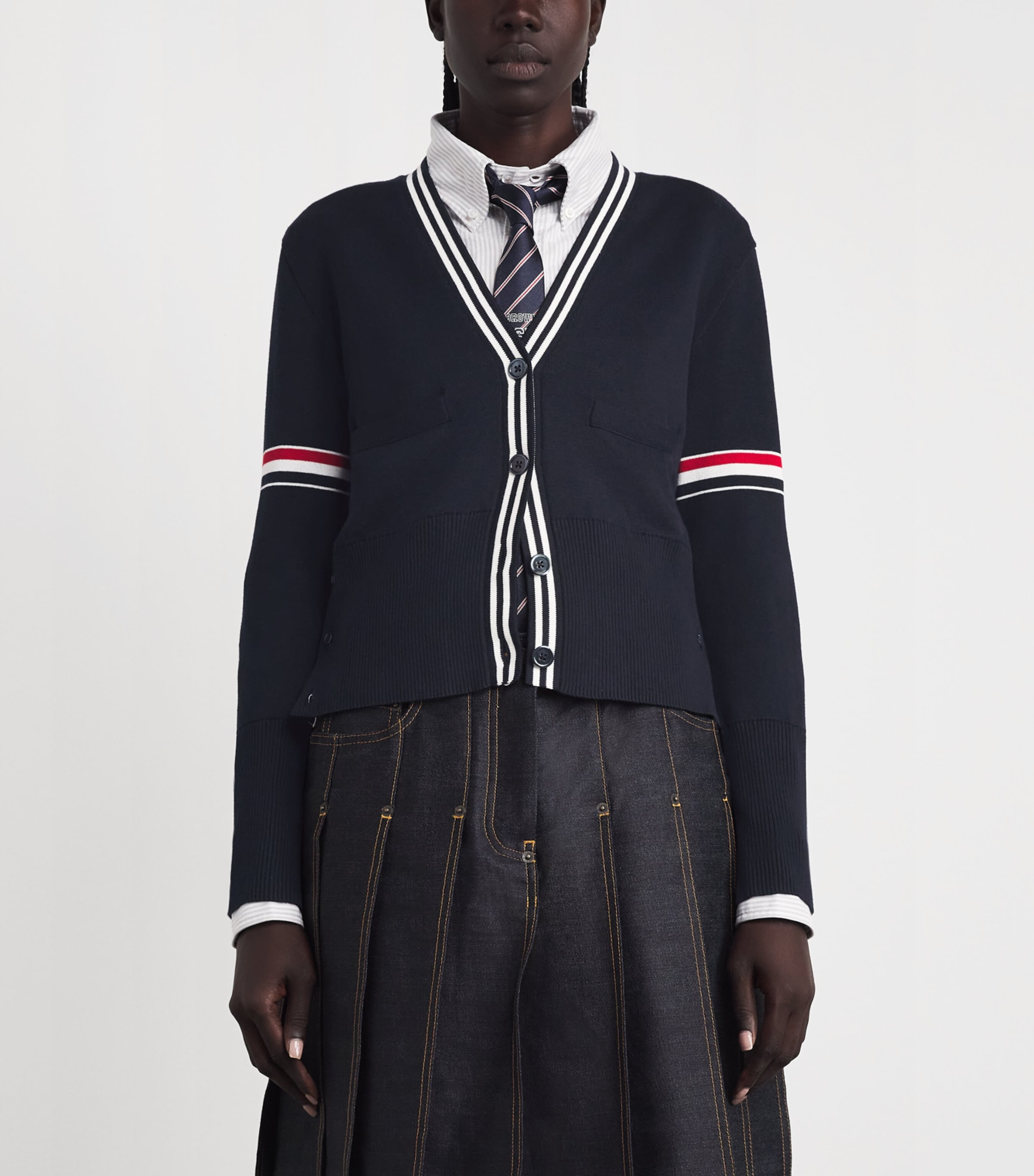 Thom Browne Womens Cotton Sailboat Cardigan Navy Image 4