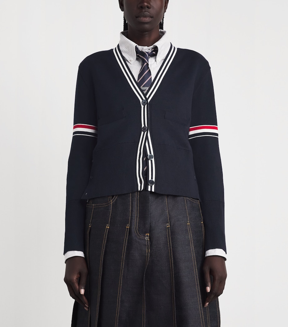 Thom Browne Womens Cotton Sailboat Cardigan Navy Image 4