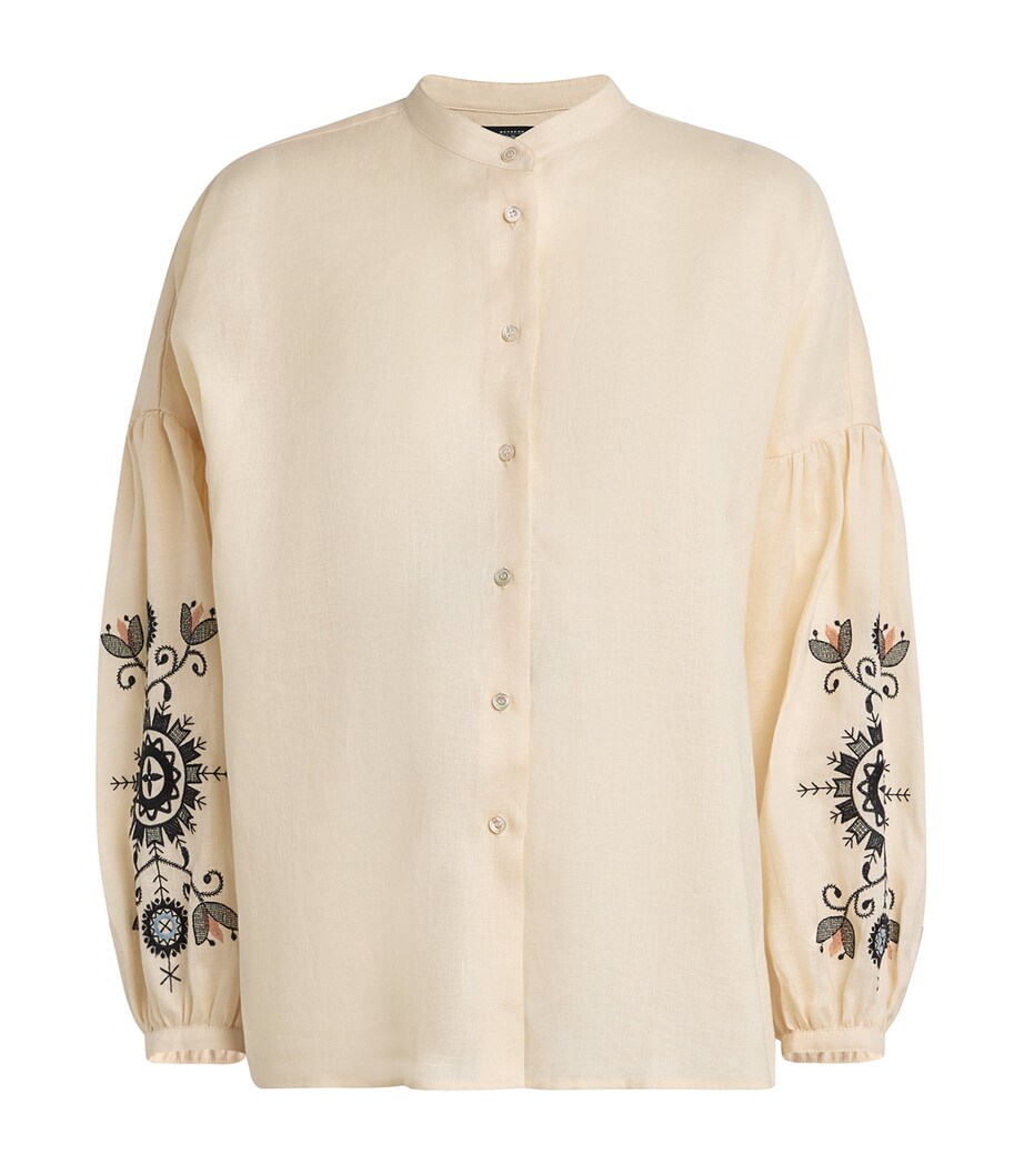 Linen Band-Collar Shirt ECRU Image 1