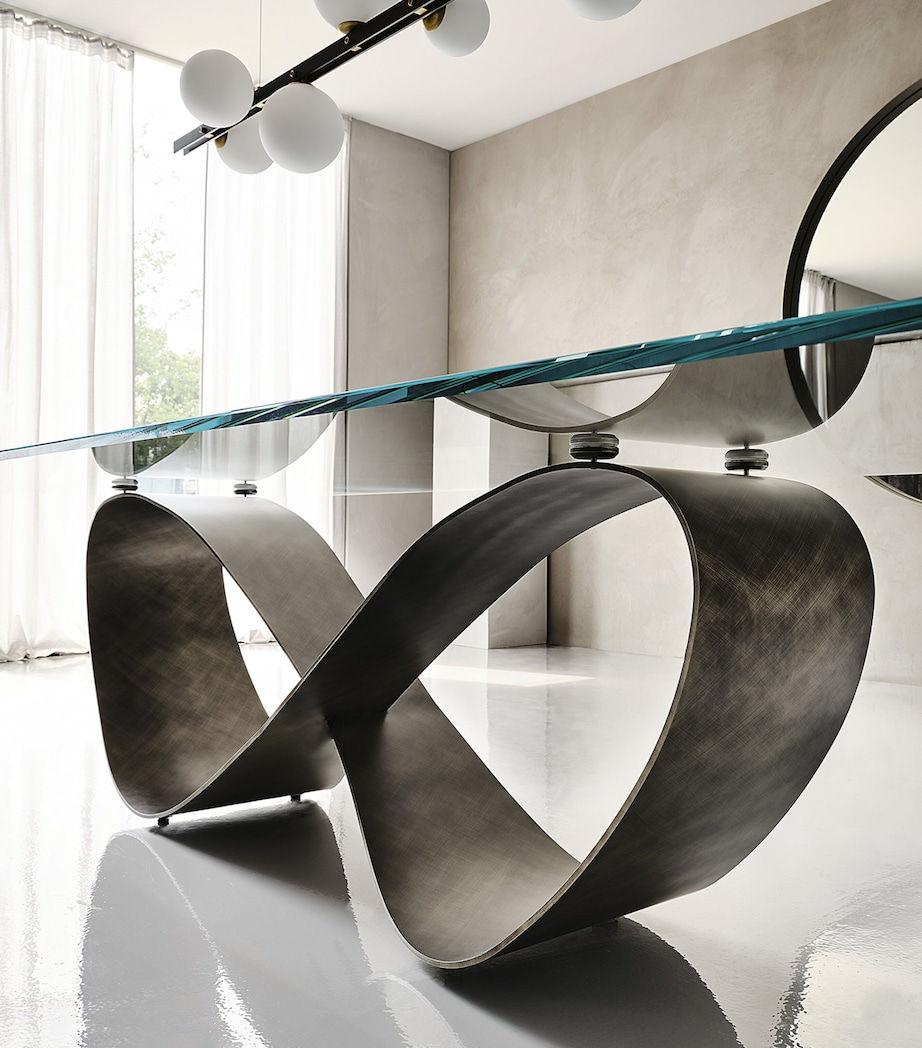 Steel and Glass Butterfly Dining Table BRUSHED GREY Image 4