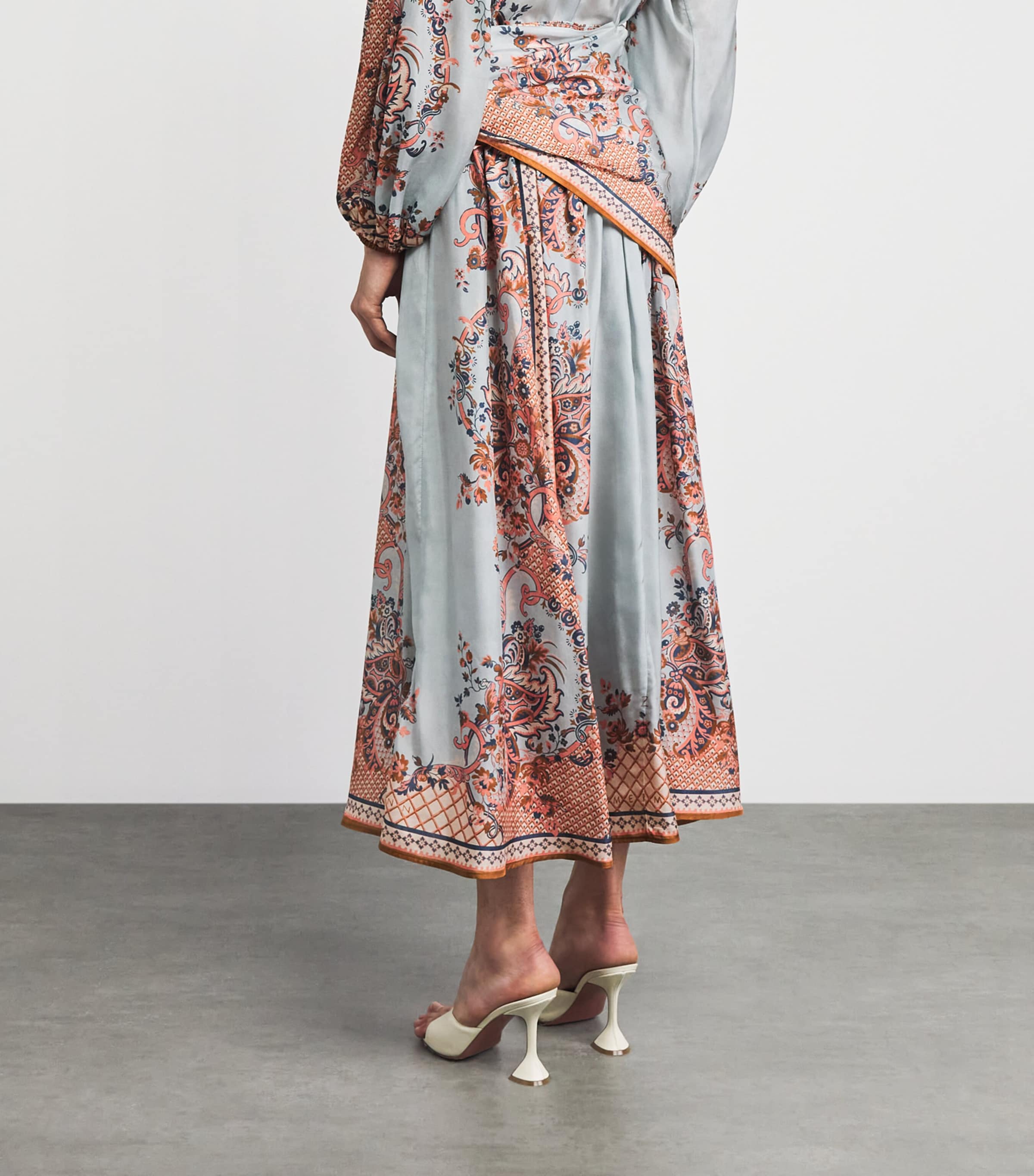 Zimmermann Womens Silk Printed Aster Midi Skirt Blupf Blue Psly Flrl Image 5