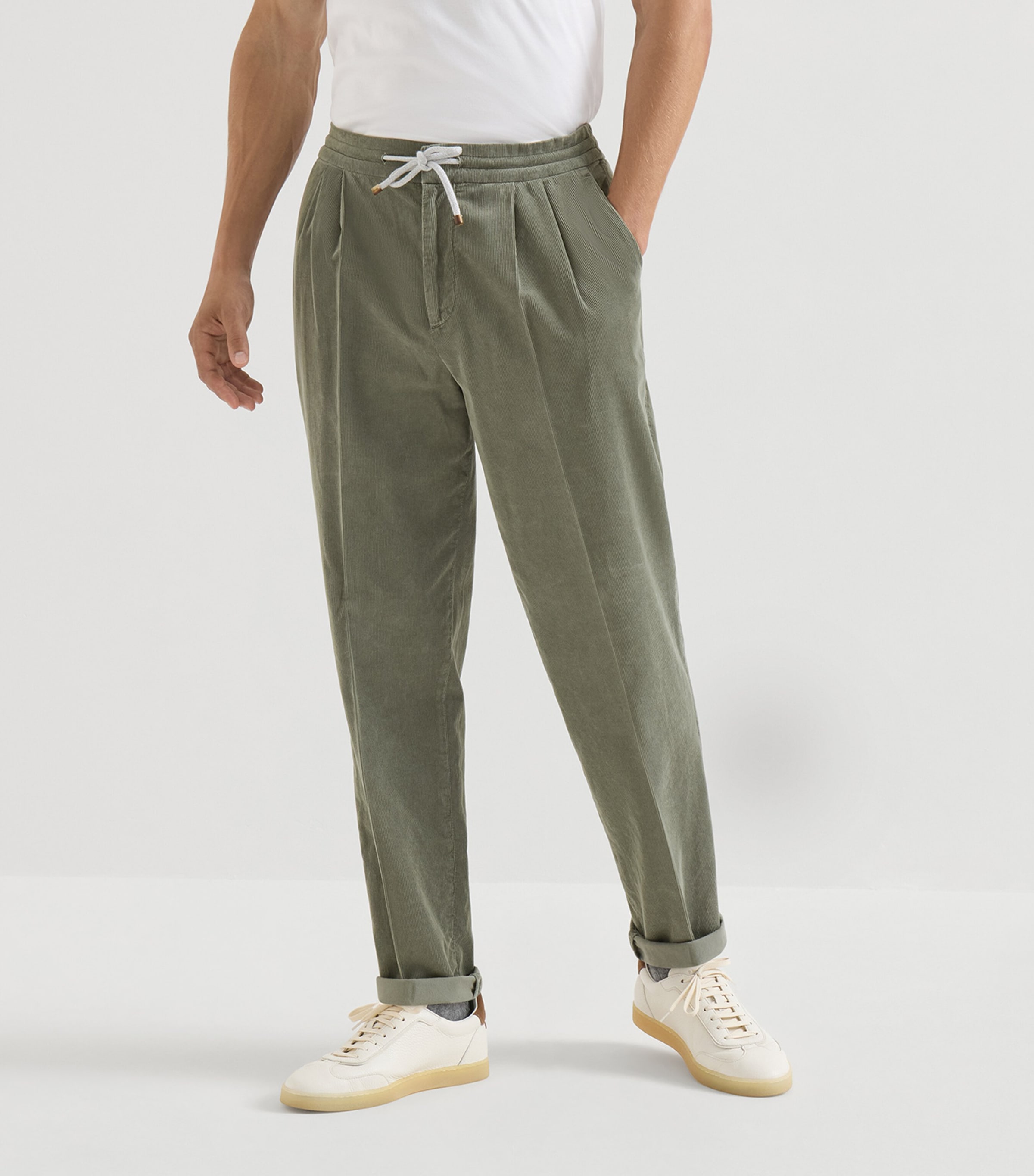 Brunello Cucinelli Mens Cotton Drawstring Trousers Army Green Image 4
