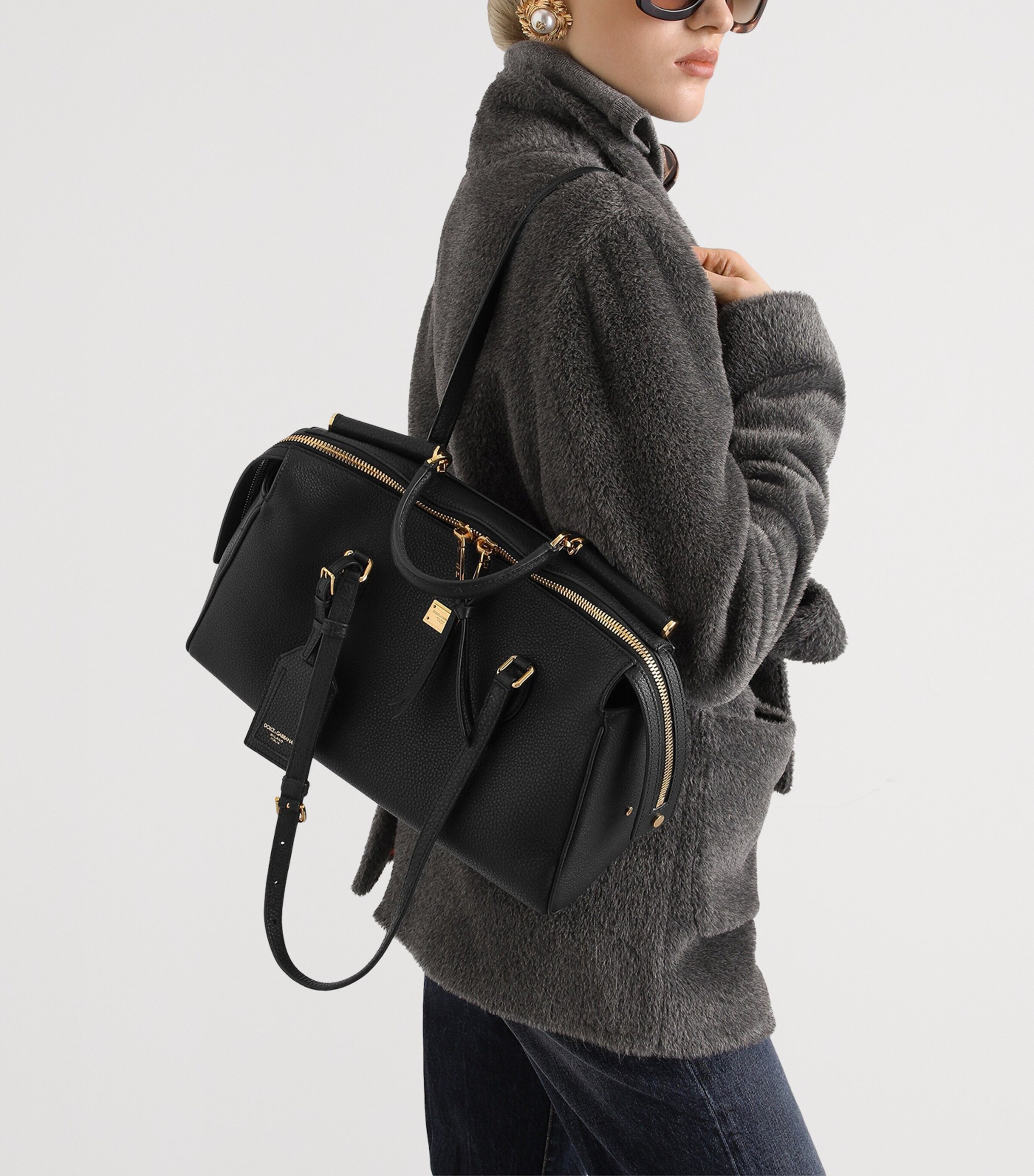 Dolce&Gabbana Calfskin Vittoria Top-Handle Bag Black Image 3