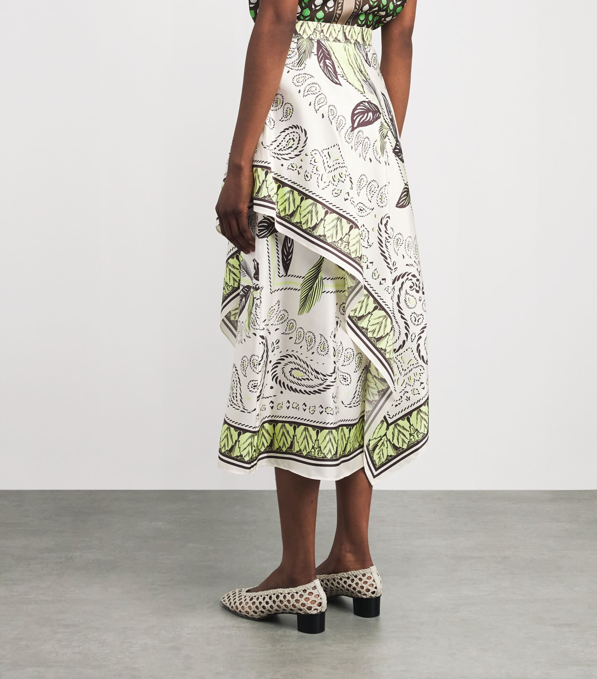 Tory Burch Womens Silk Scarf Wrap Midi Skirt Cockatoo Image 5