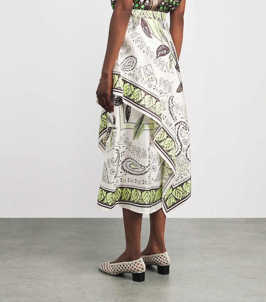 Tory Burch Womens Silk Scarf Wrap Midi Skirt Cockatoo Image 5