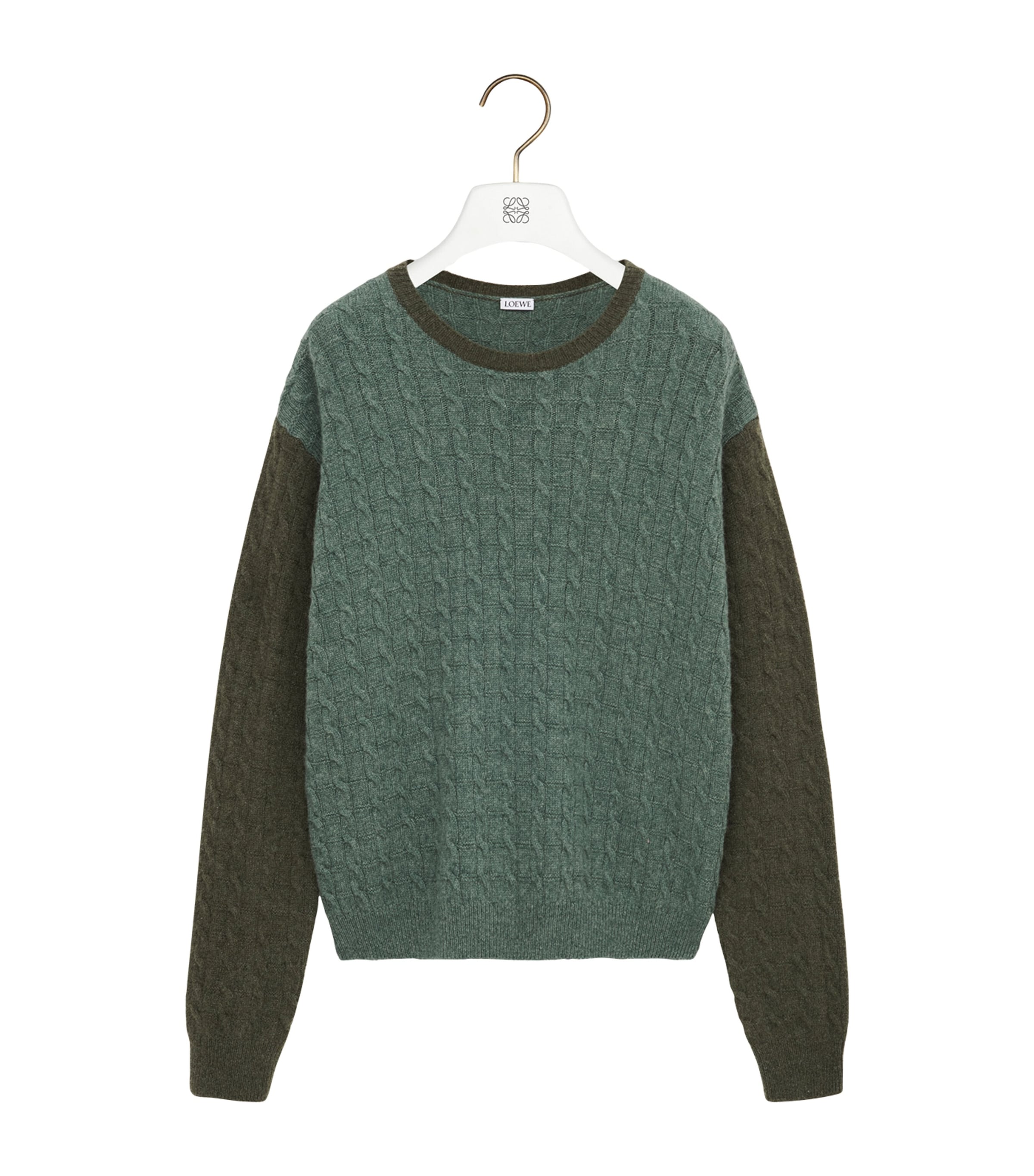 Cashmere-Blend Two-Tone Cable-Knit Sweater LIGHT GREEN Image 1