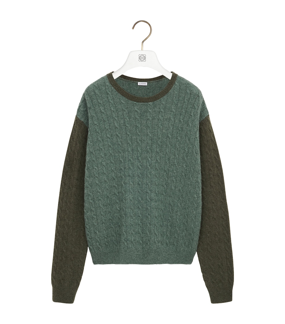 Cashmere-Blend Two-Tone Cable-Knit Sweater LIGHT GREEN Image 1