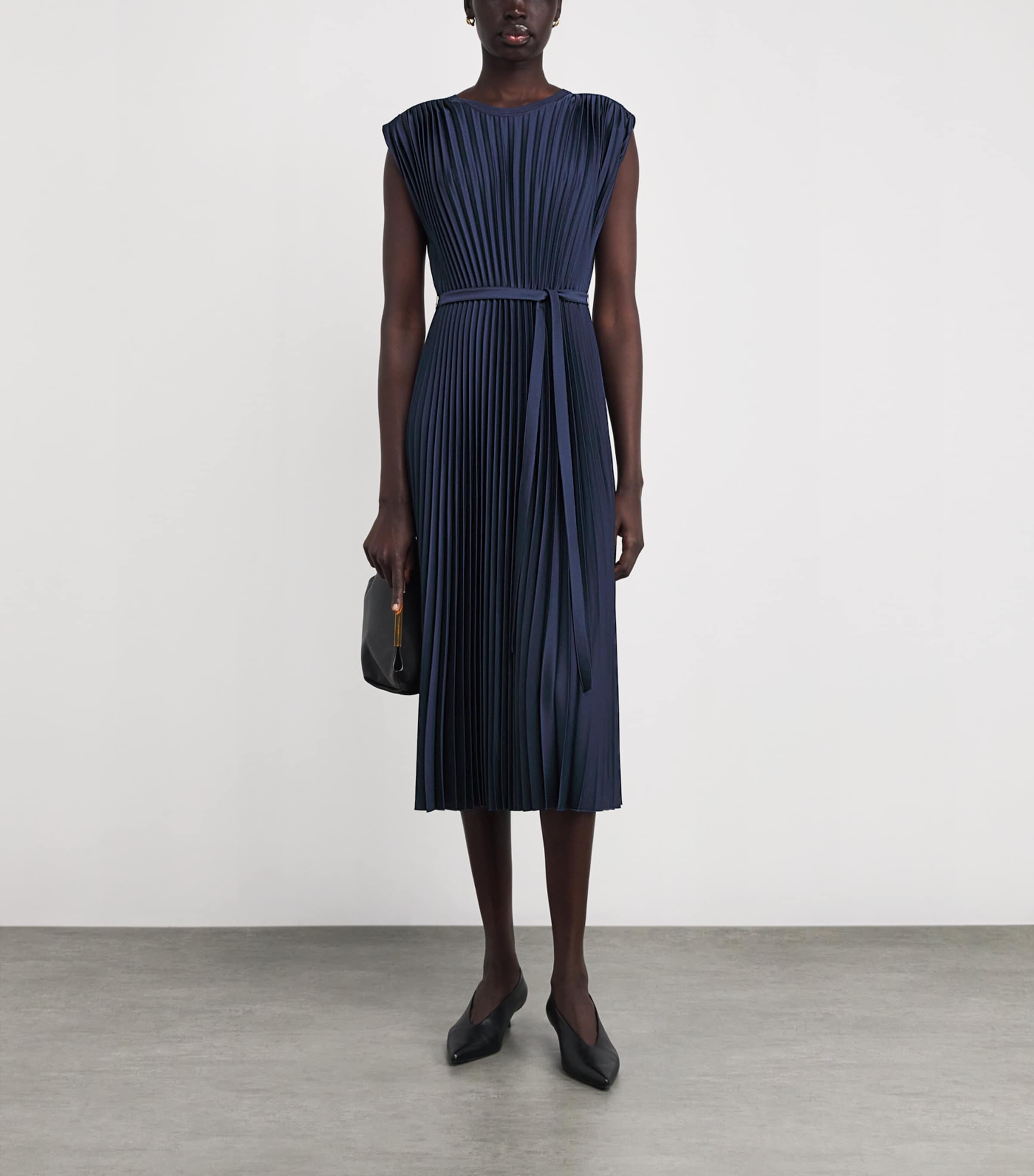 Joseph Womens Volta Knit Weave Plissé Midi Dress Indigo Image 2