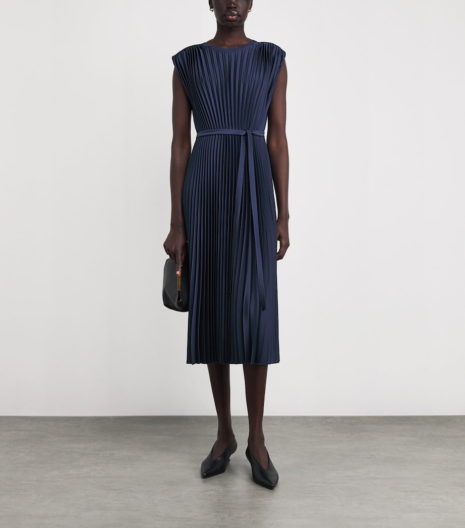 Joseph Womens Volta Knit Weave Plissé Midi Dress Indigo Image 2