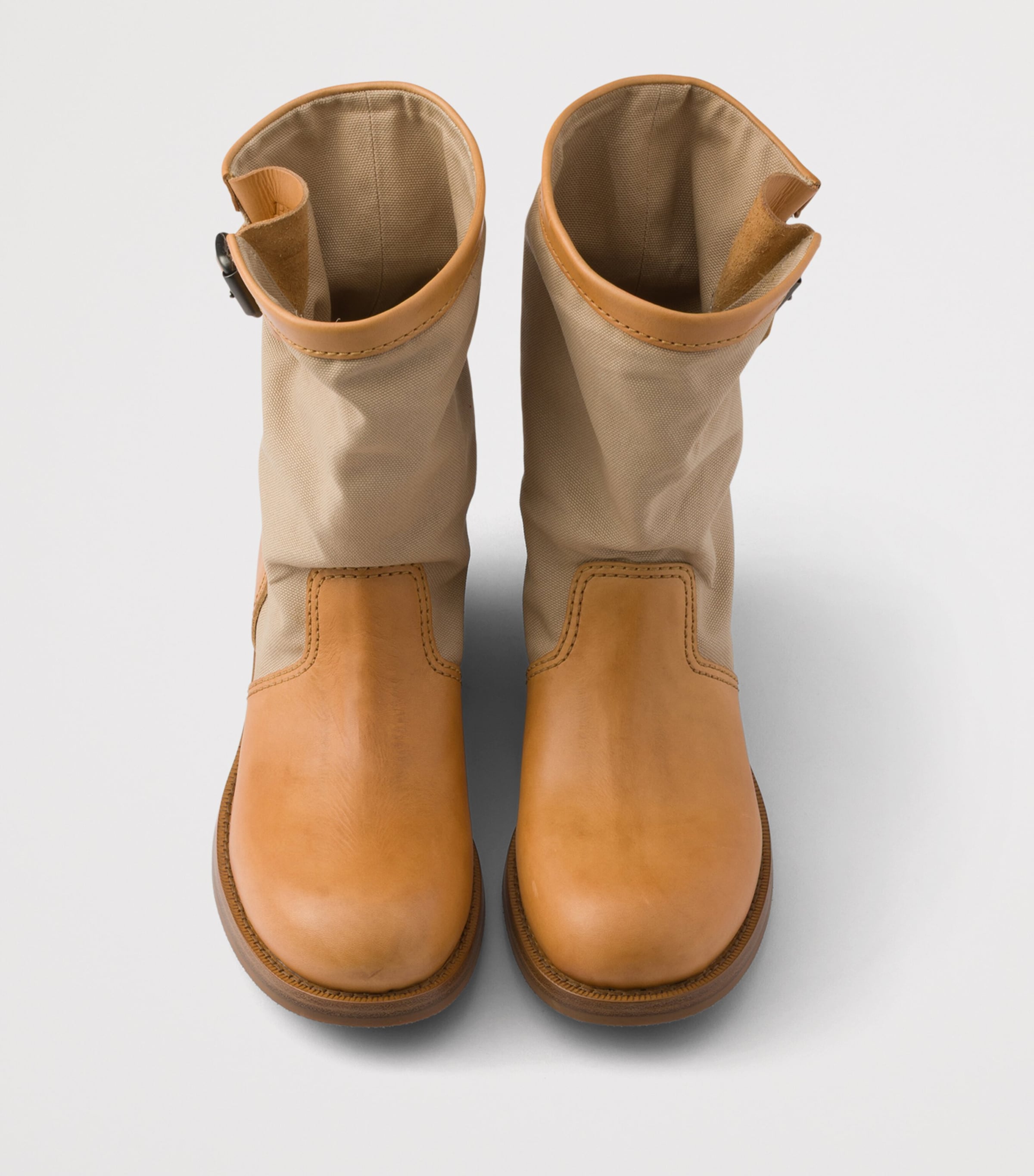 Prada Leather-Canvas Mid-Calf Boots 30 Neutral Image 4