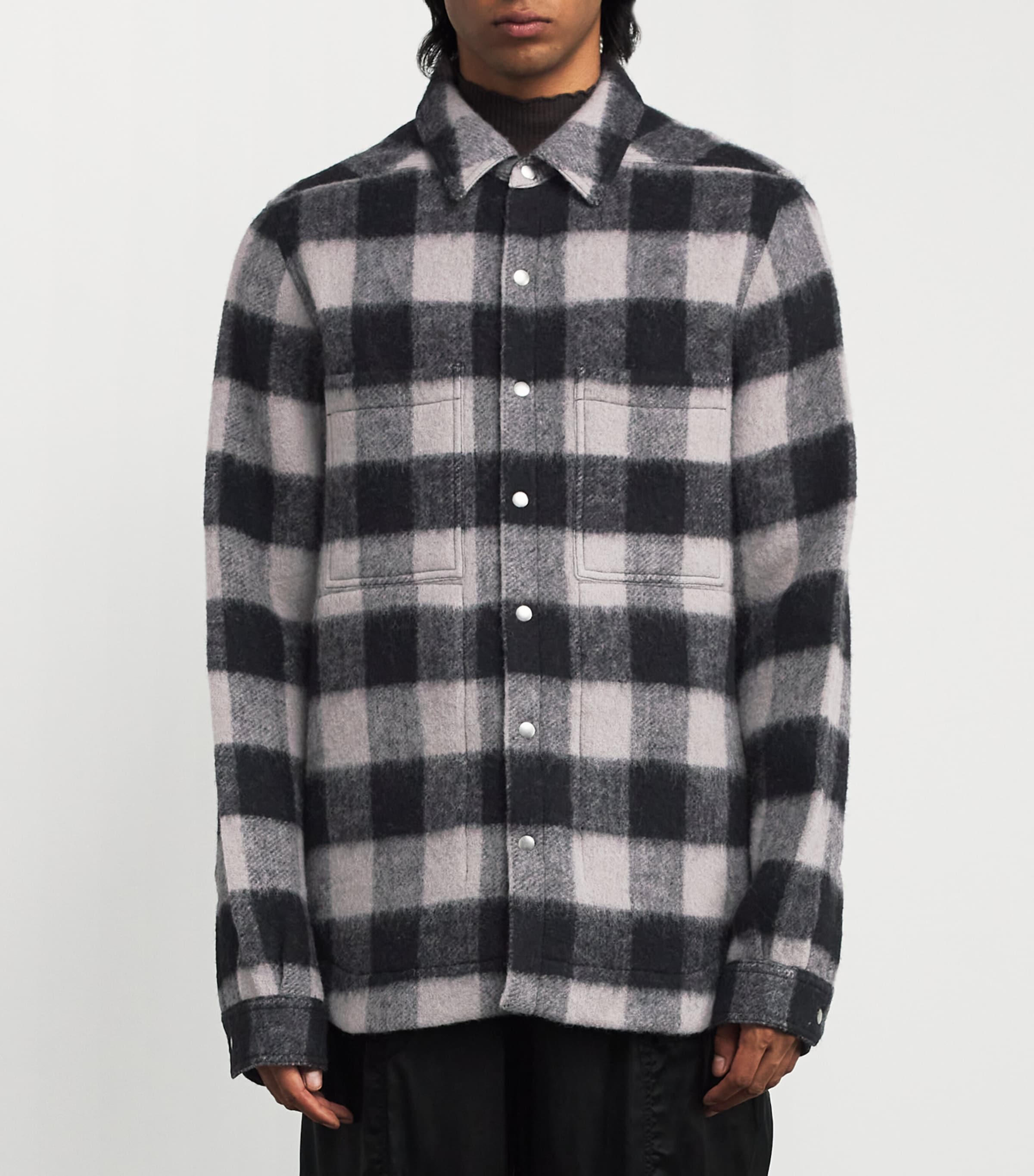 Virgin Wool Check Overshirt BLACK PLAID Image 3
