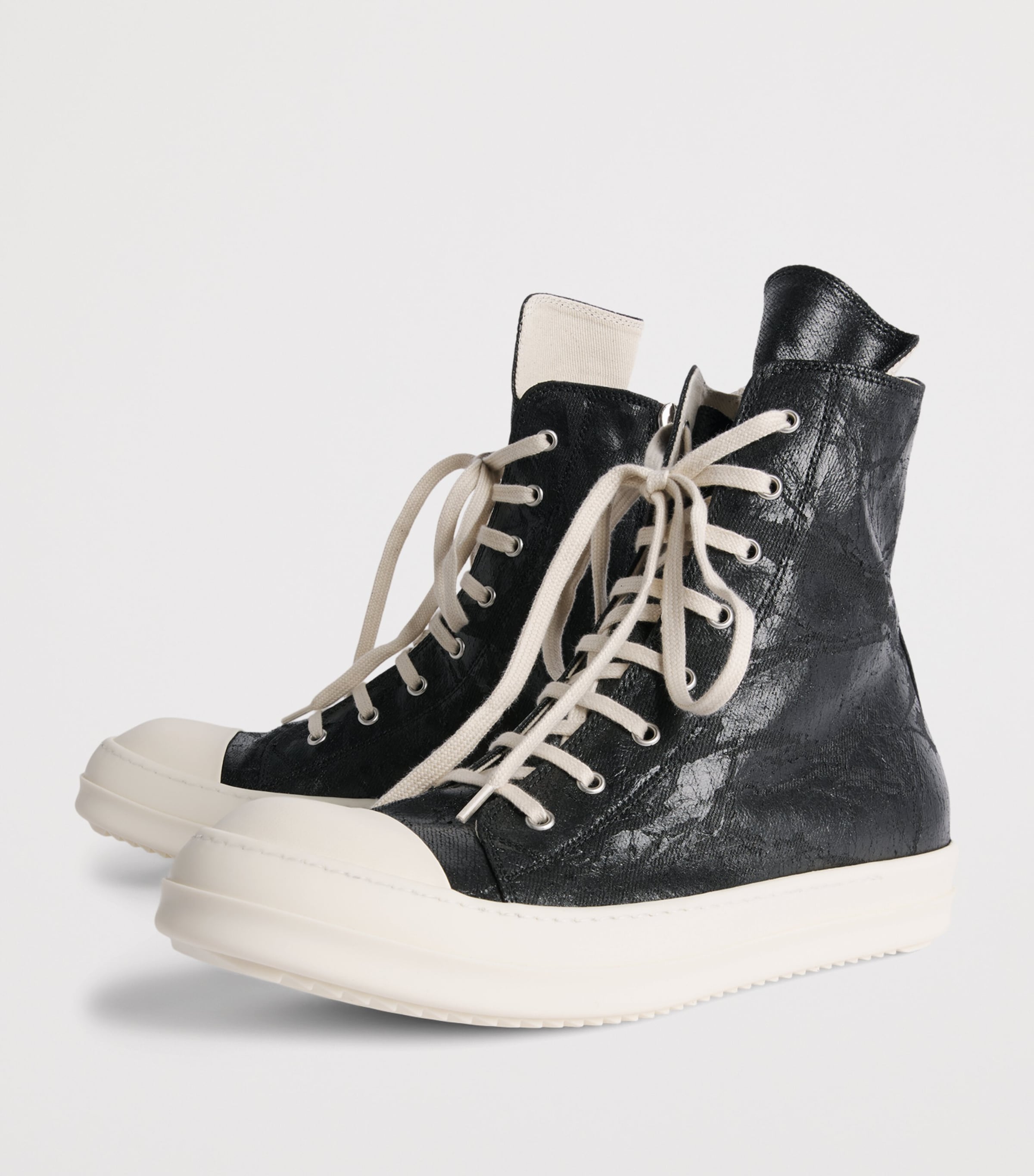 Rick Owens Coated Canvas High-Top Sneakers Blk/milk/milk Image 3