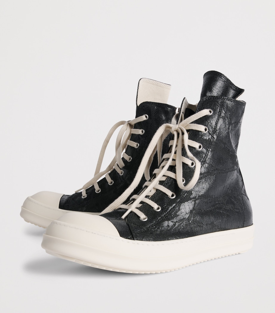 Rick Owens Coated Canvas High-Top Sneakers Blk/milk/milk Image 3