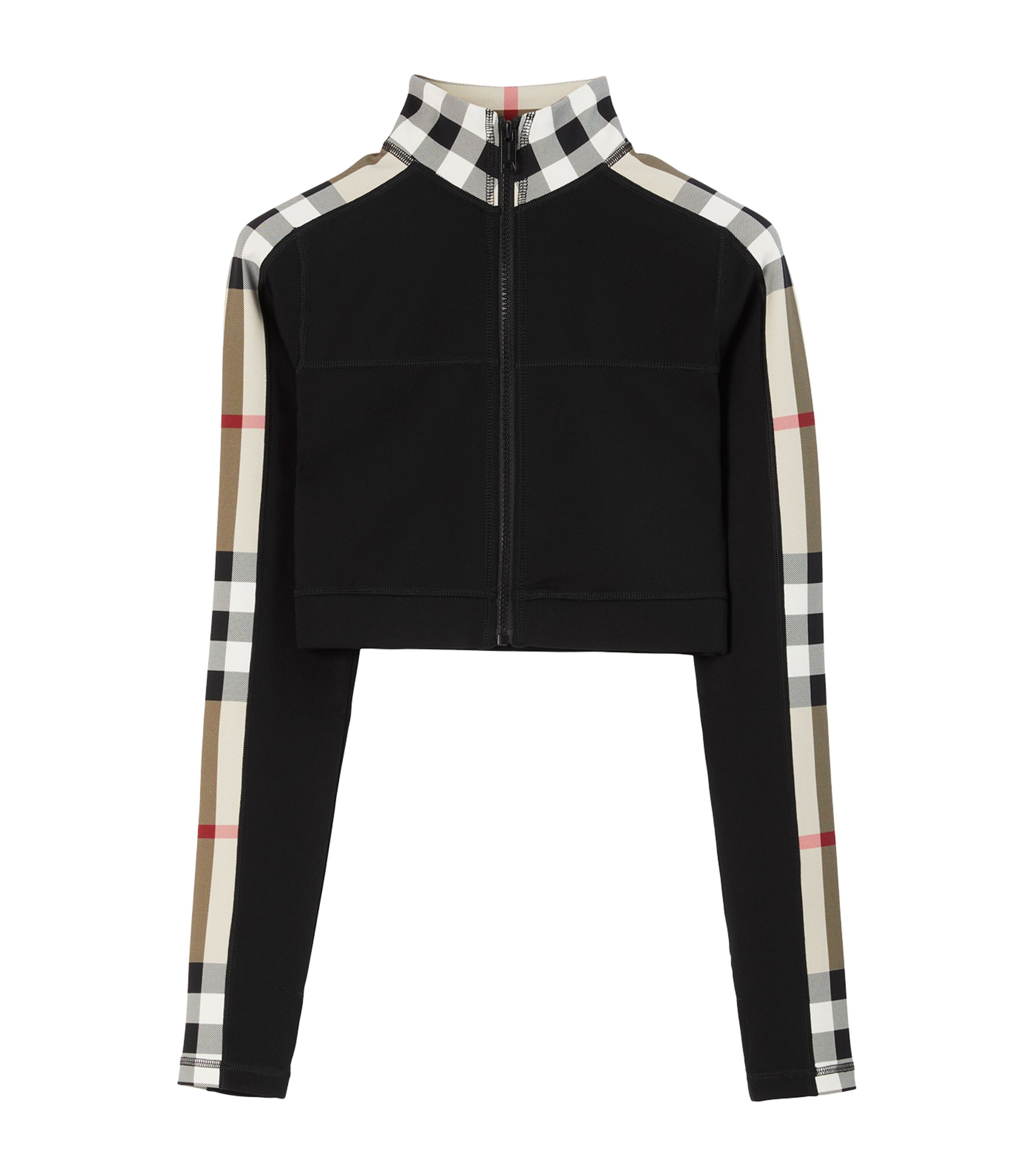 Stretch-Jersey Check Zip-Up Crop Top BLACK Image 1