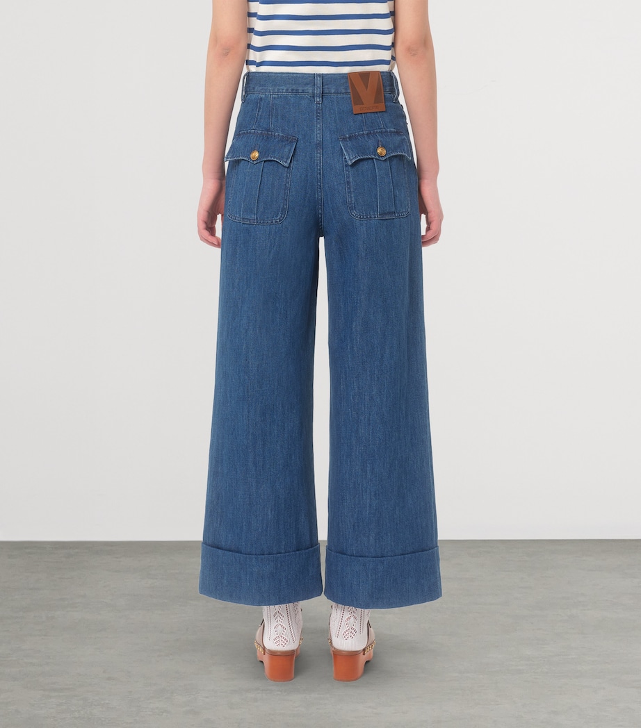 Valentino Womens Cotton-Linen Wide-Leg Trousers Image 3