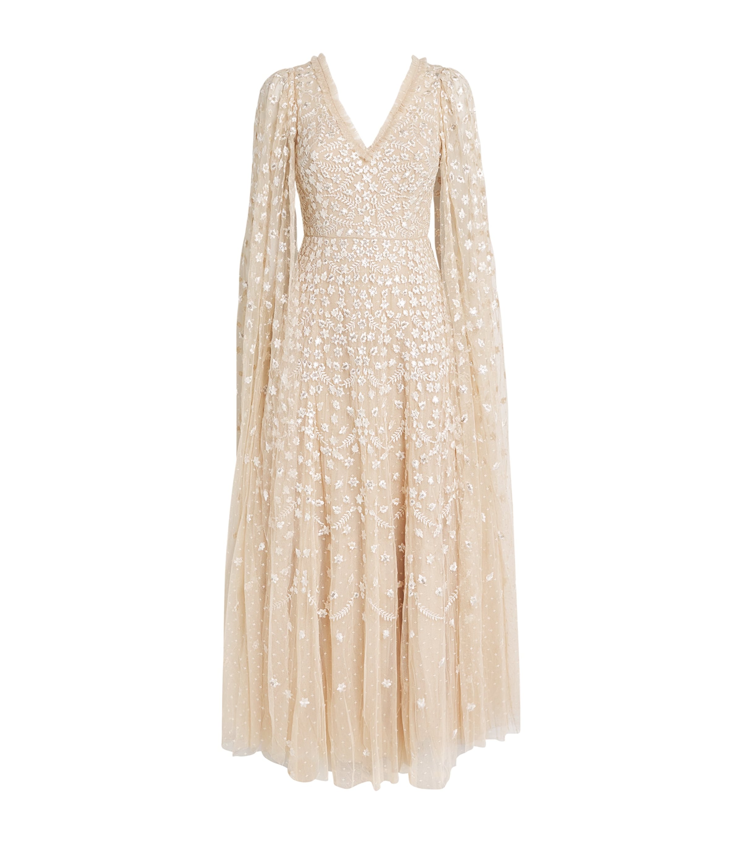 Needle & Thread Cape-detail Clover Maxi Dress In Neutral