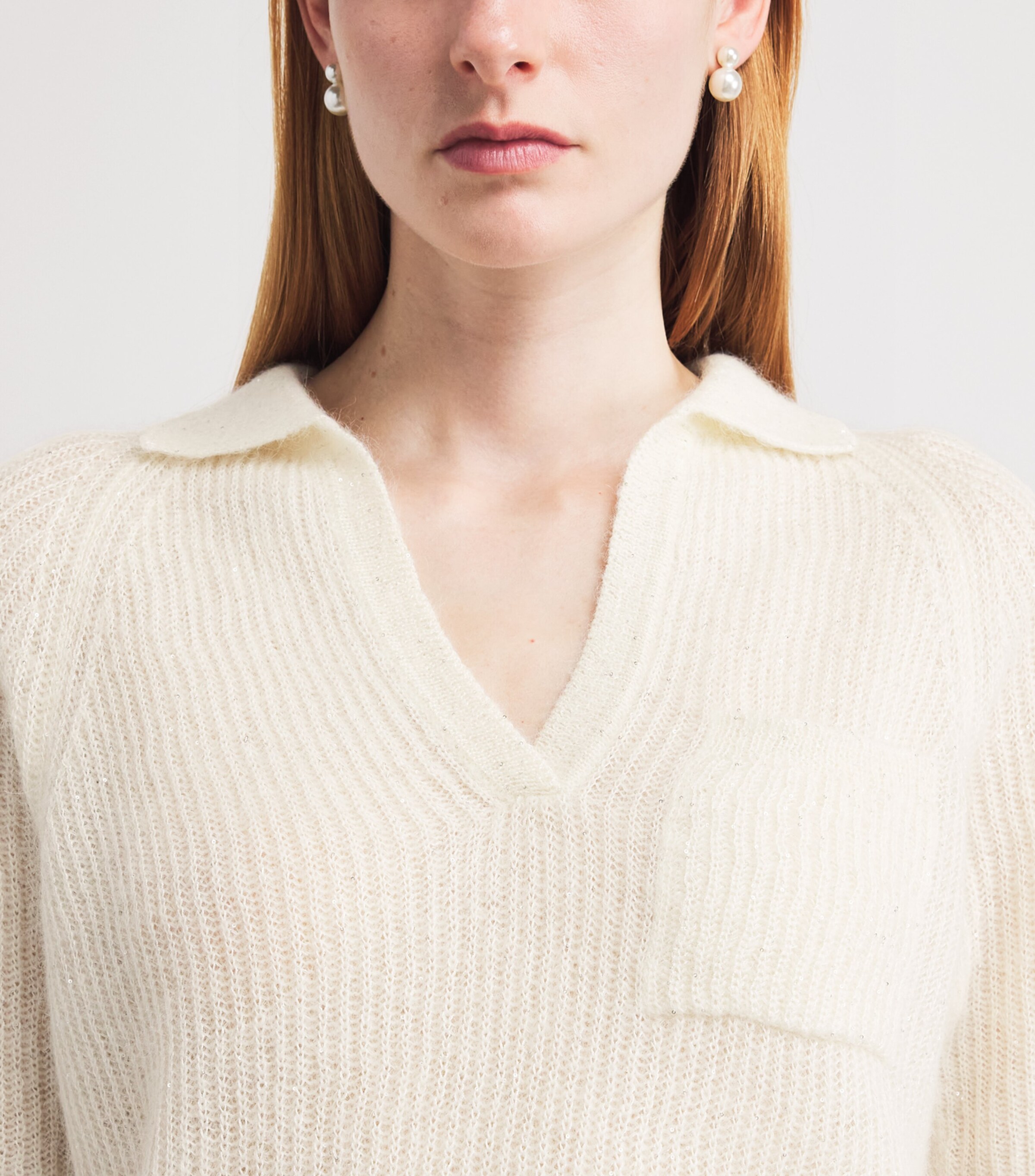 Fabiana Filippi Womens Knitted Sequin Polo Sweater Rafia Image 3