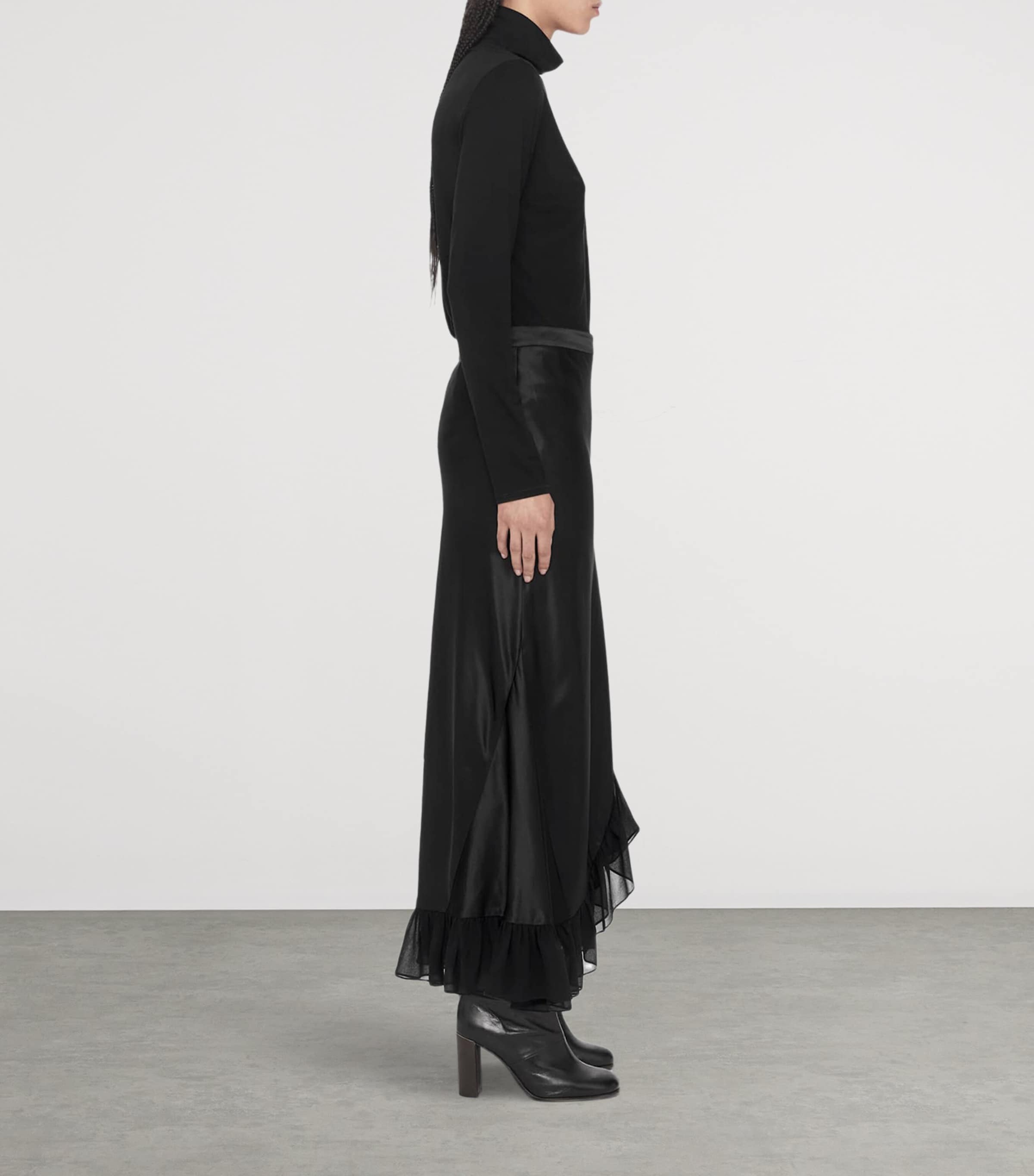 AllSaints Womens Satin Ruffle-Hem Irma Skirt Black Image 6