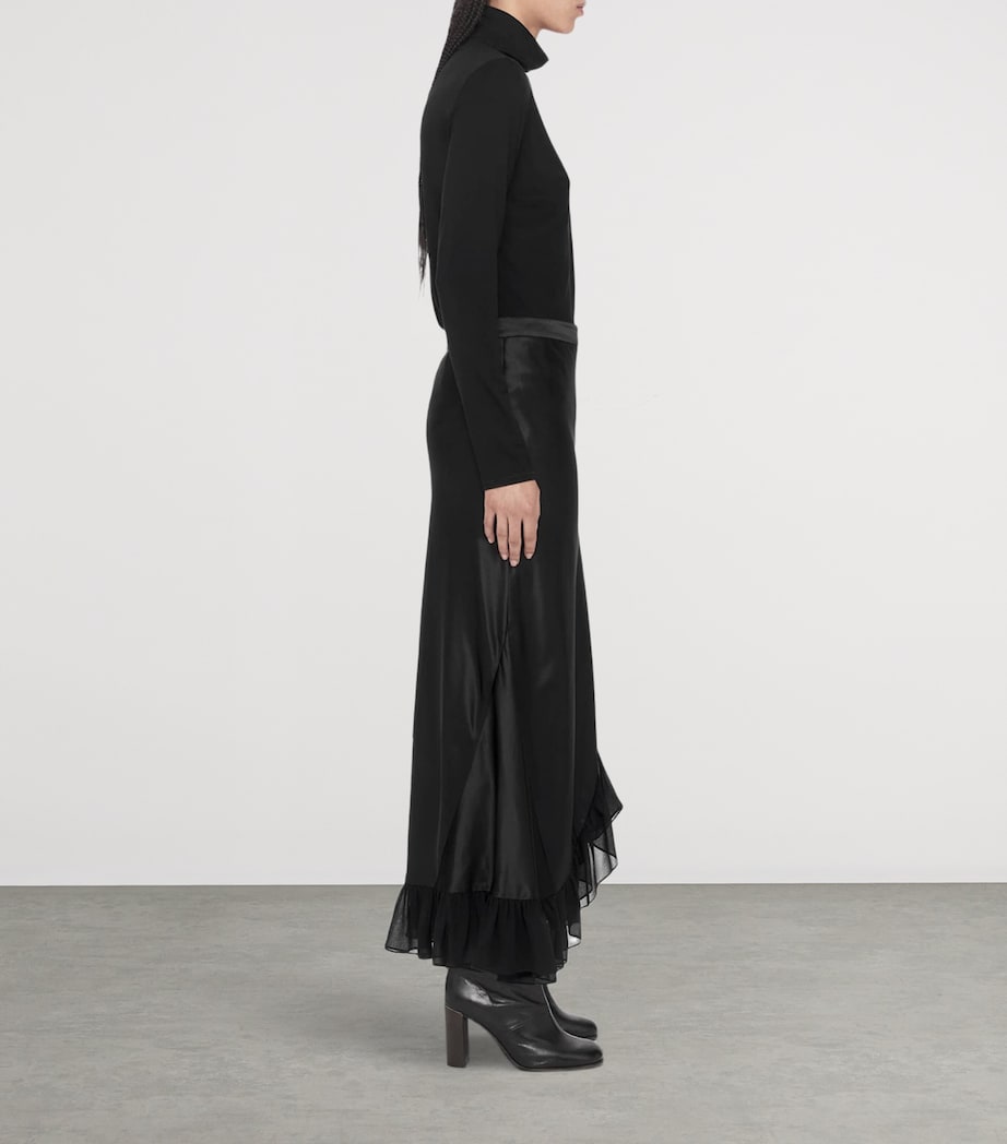 AllSaints Womens Satin Ruffle-Hem Irma Skirt Black Image 6