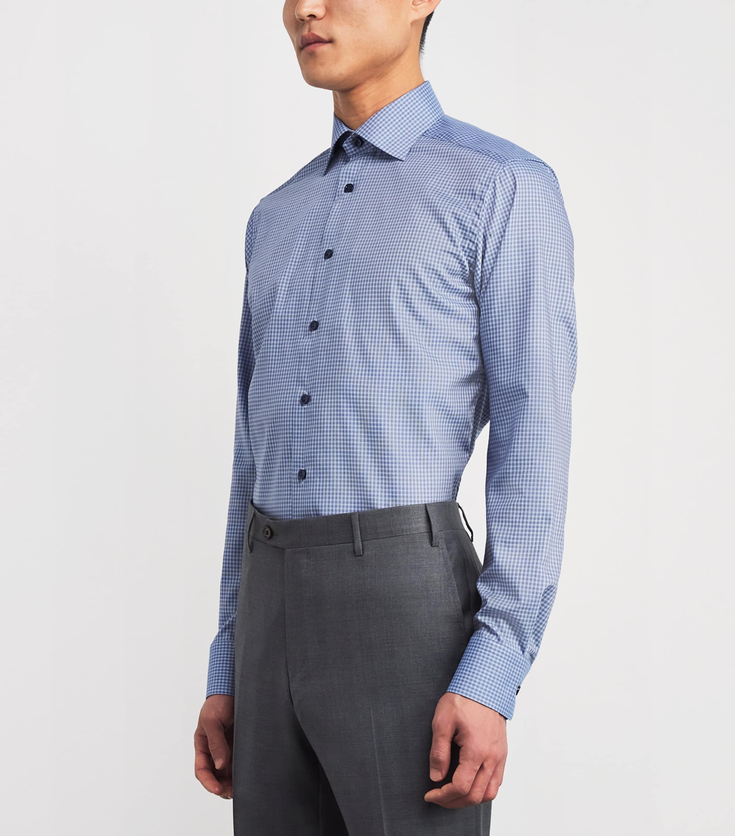 Cotton Twill Check Slim Shirt 26 DARK BLUE Image 3