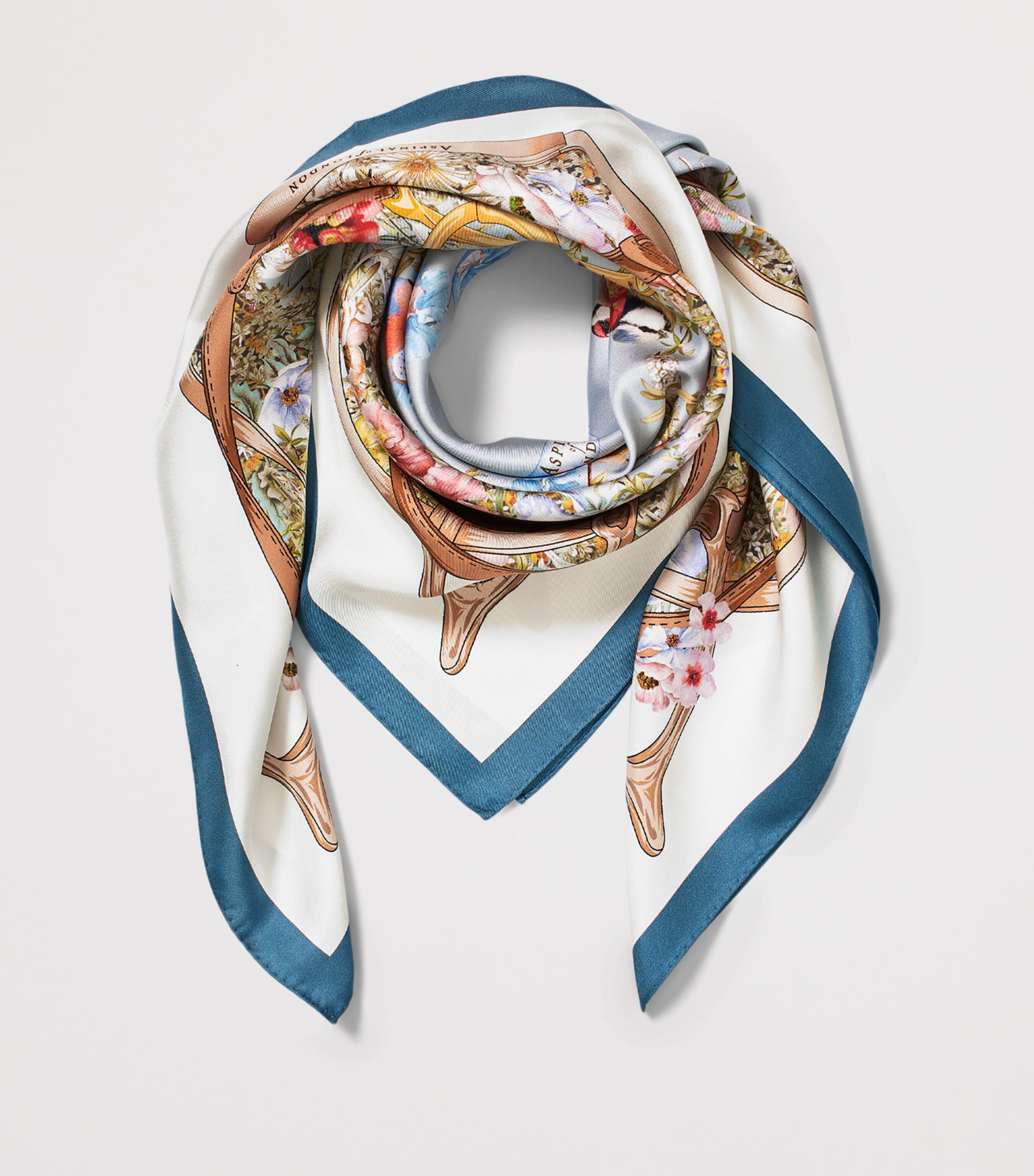 Aspinal Of London Silk Edwardian Garden Scarf Skyblue Image 3