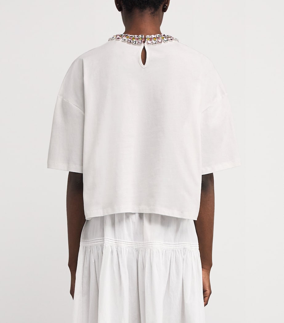 Cotton Embellished-Neck T-Shirt WHITE Image 4