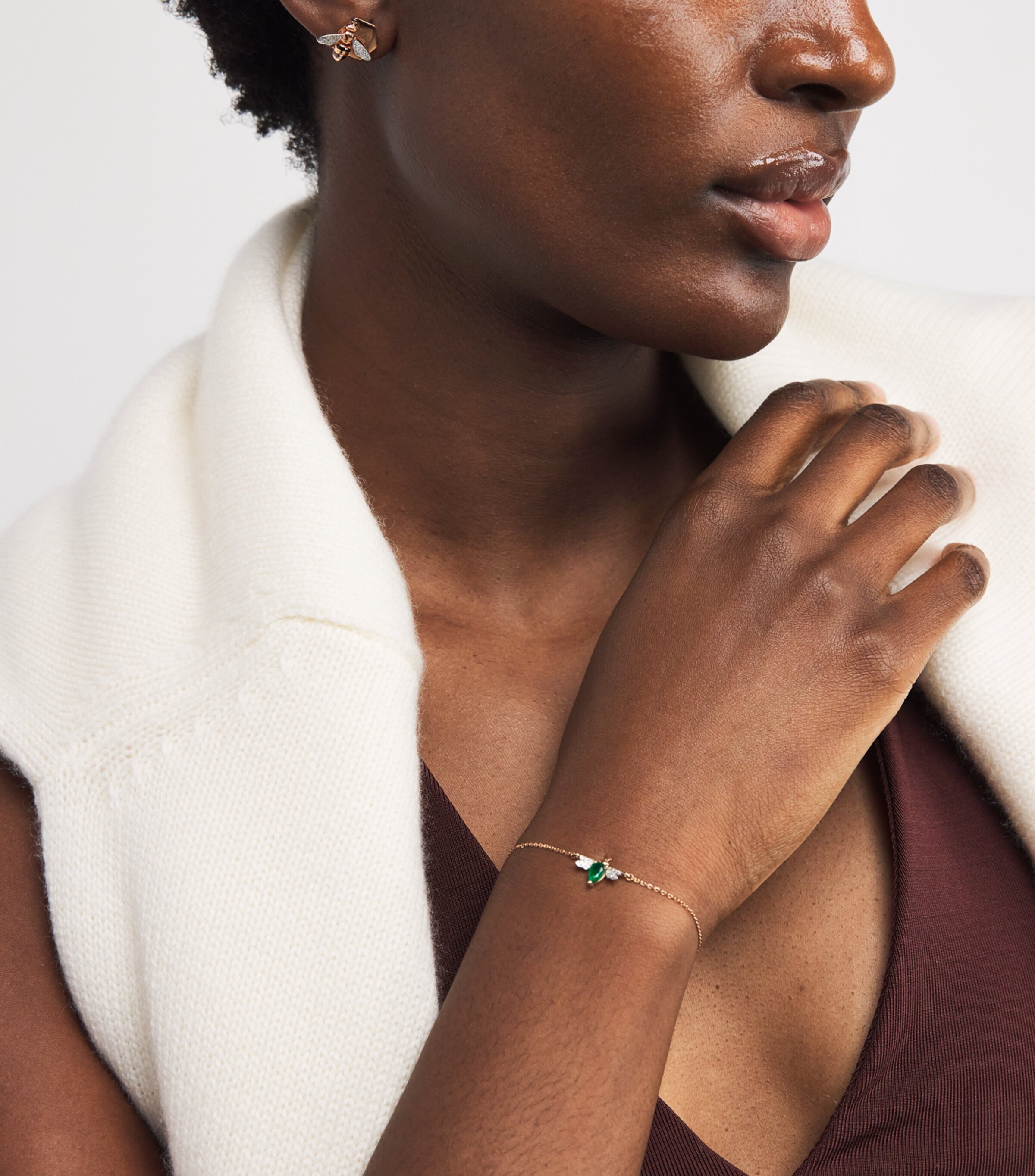 Rose Gold and Diamond Honeycomb Bee Earrings ROSE GOLD Image 5