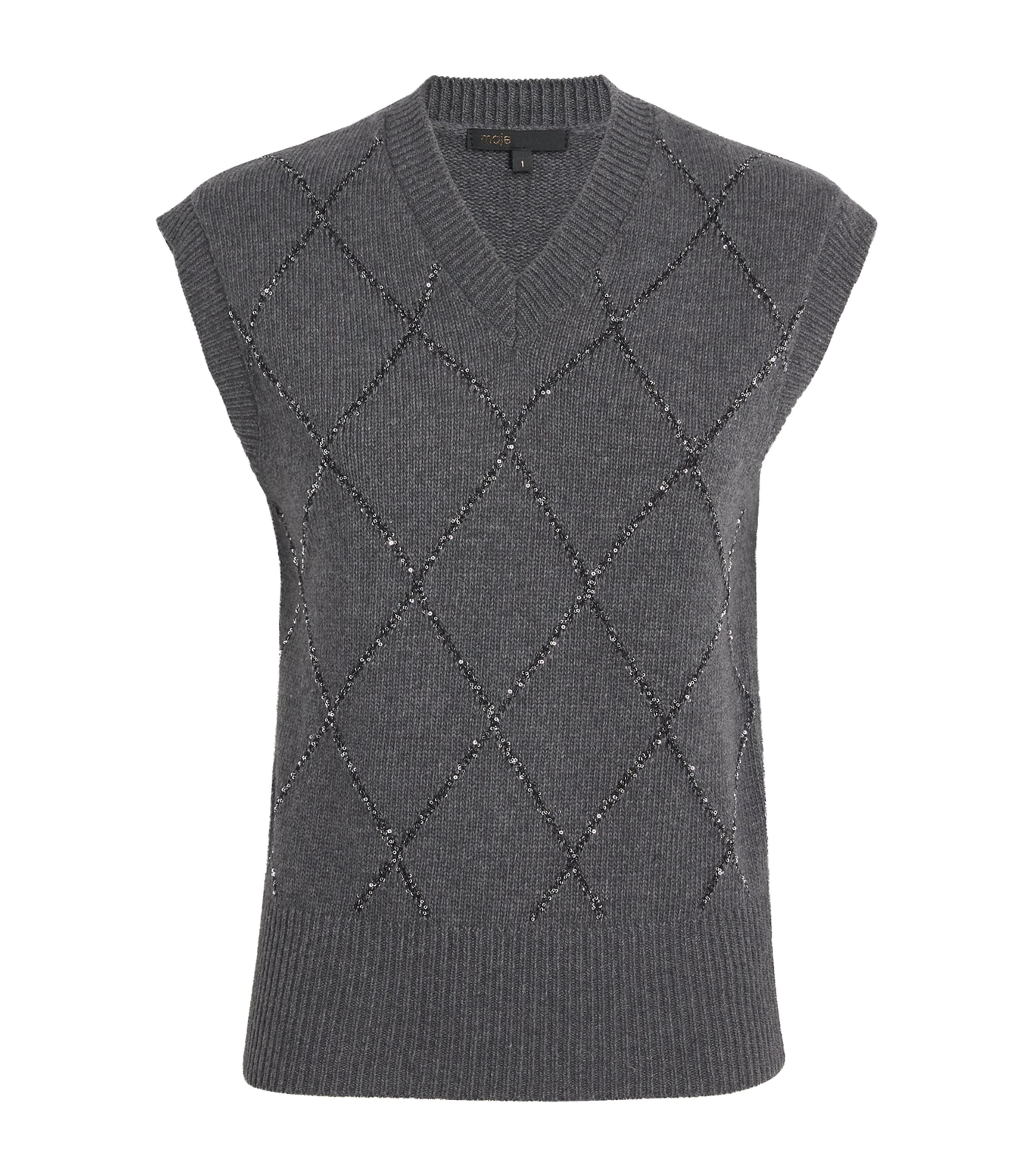 Shop Maje Wool-blend Embellished Sweater Vest In Black