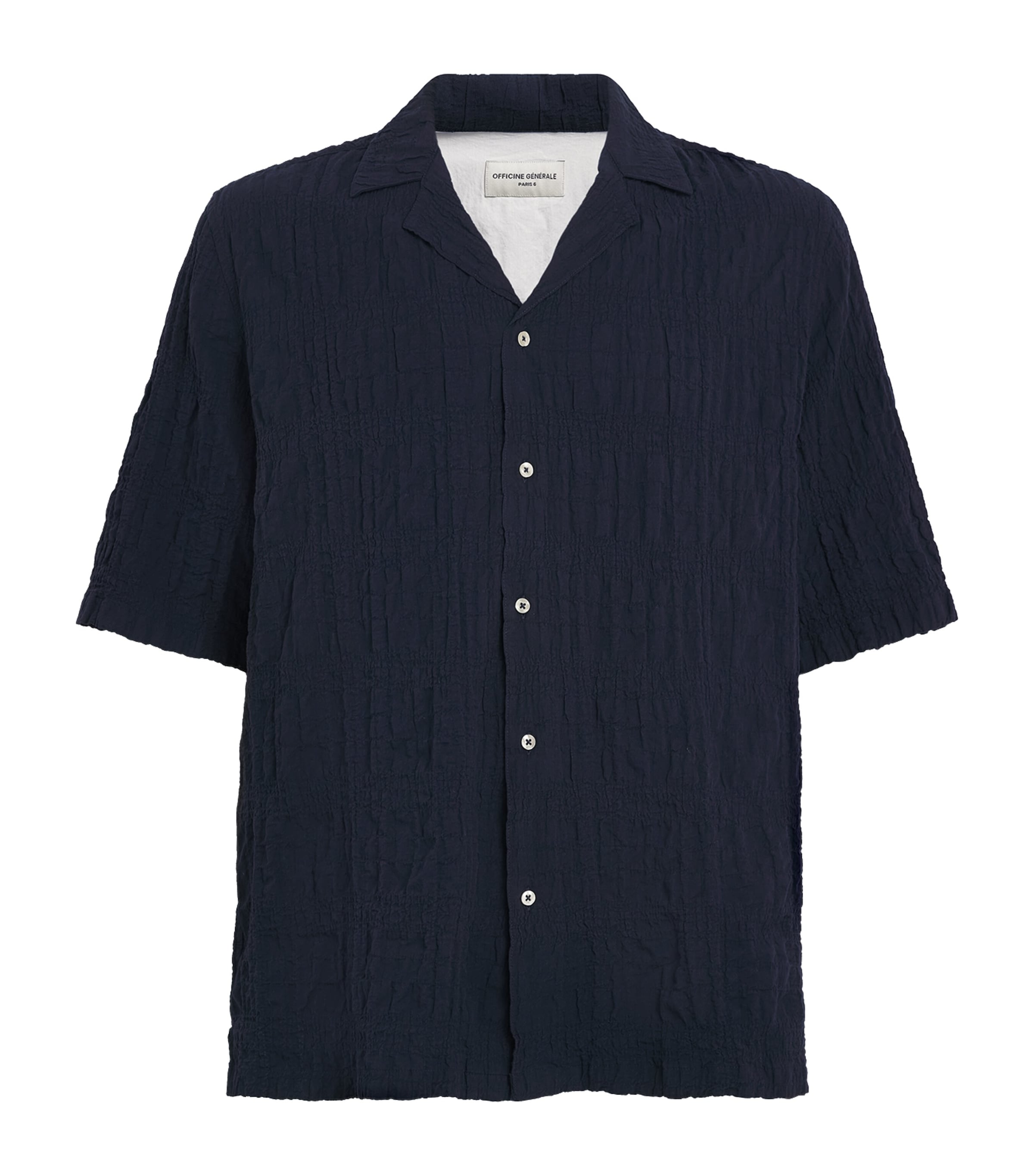 Officine Generale Mens Cotton Seersucker Eren Shirt Night Sky Image 1