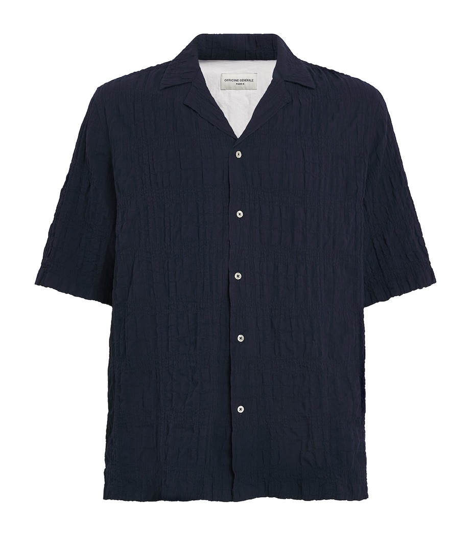 Officine Generale Mens Cotton Seersucker Eren Shirt Night Sky Image 1