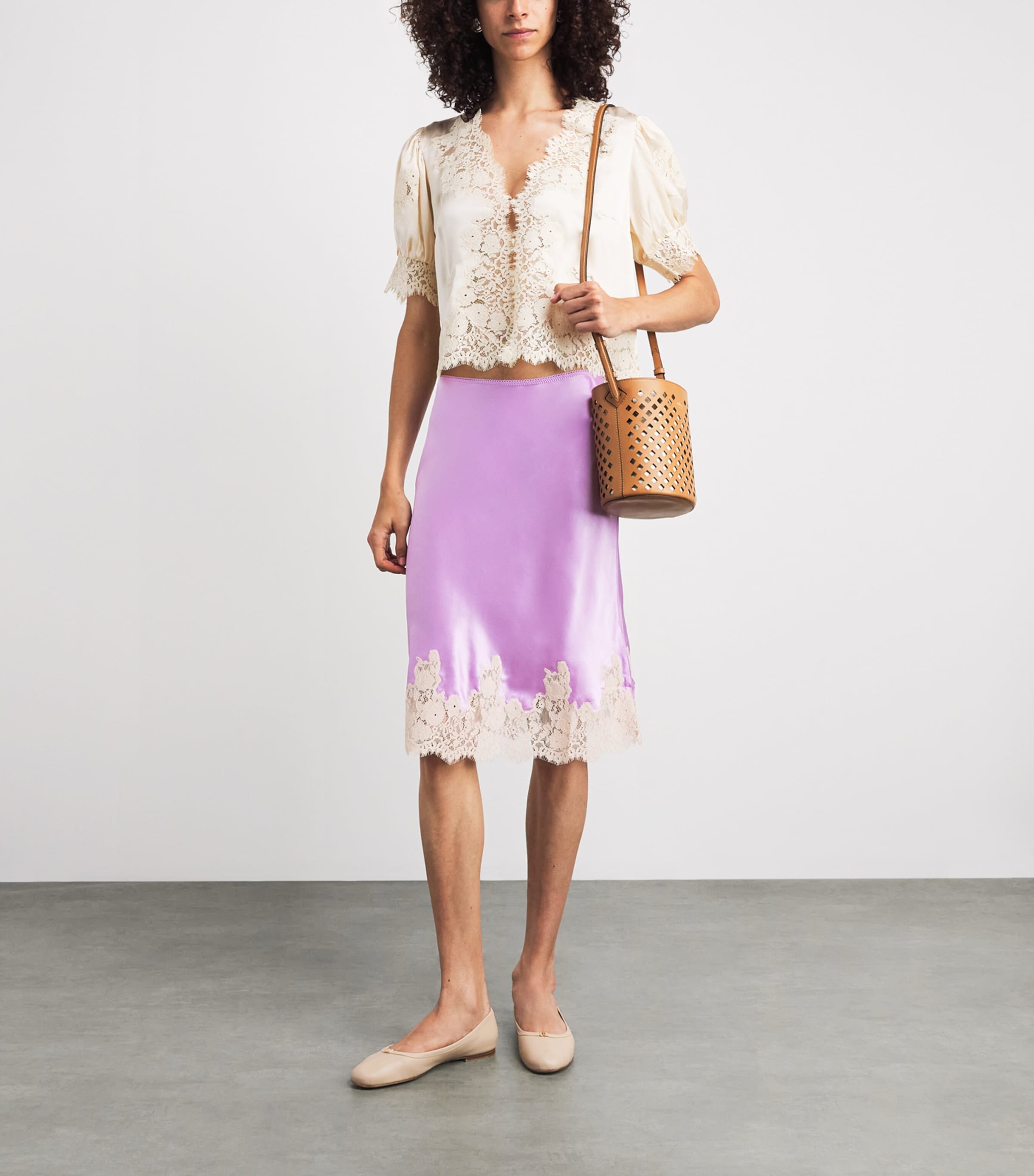 DÔEN Womens Silk-Lace Elowette Midi Skirt Orchid Blossom Image 2