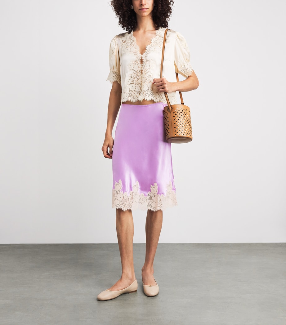 DÔEN Womens Silk-Lace Elowette Midi Skirt Orchid Blossom Image 2